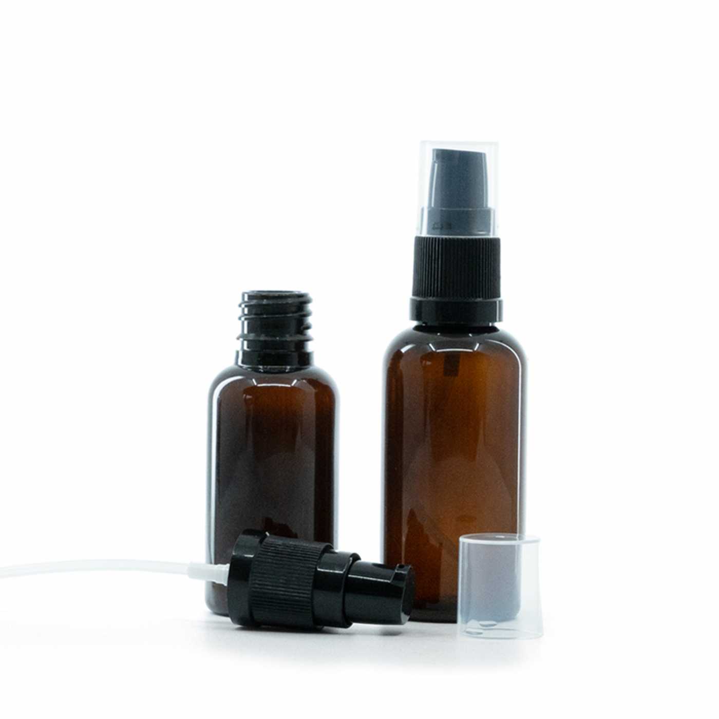 Borostyánszínű műanyag palack krémadagoló pumpával, 50 ml
