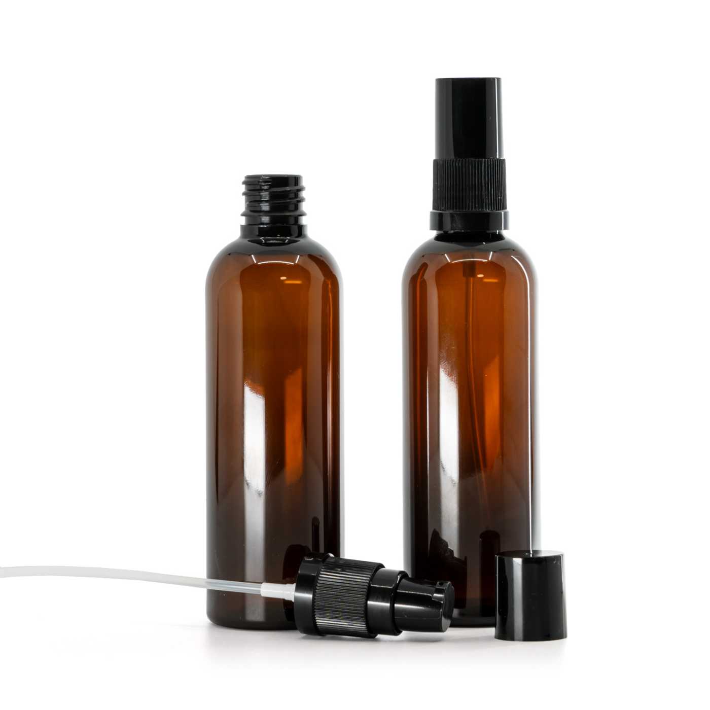 Flacon en plastique brun, pompe crème avec capuchon noir, 100 ml