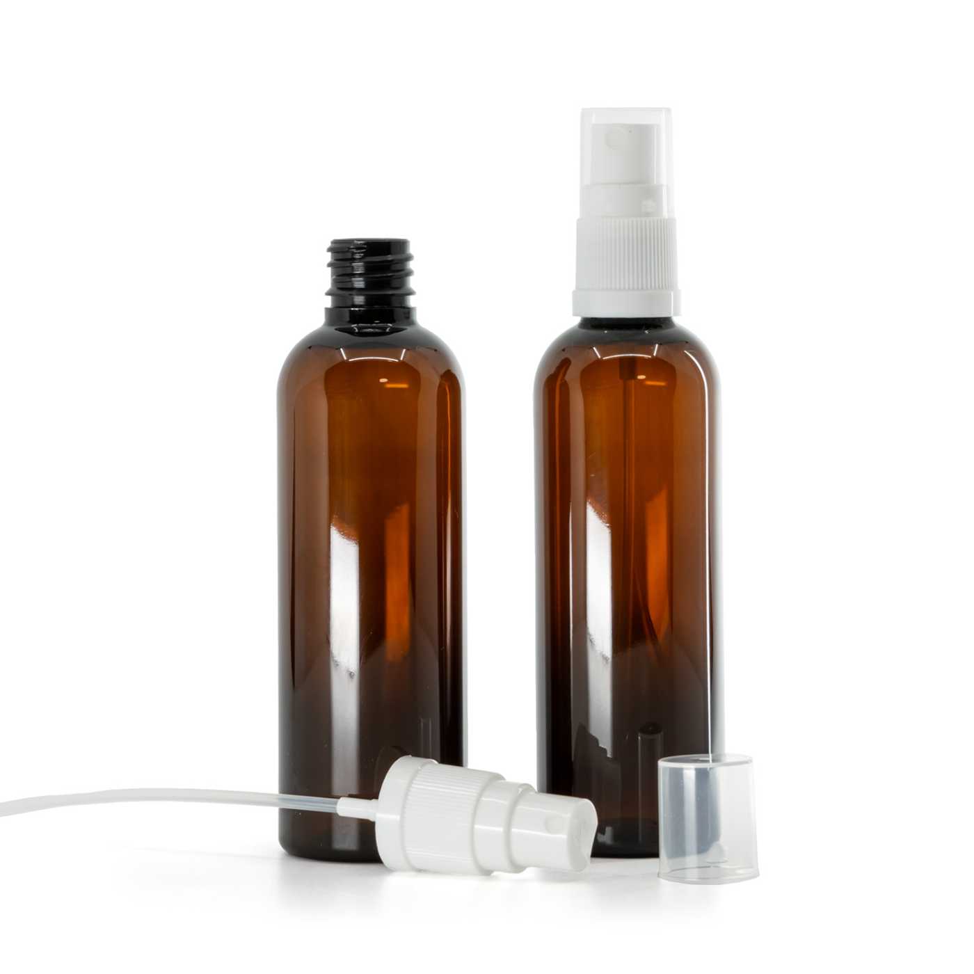 Flacon en plastique, ambré, spray brume fine blanc, 100 ml