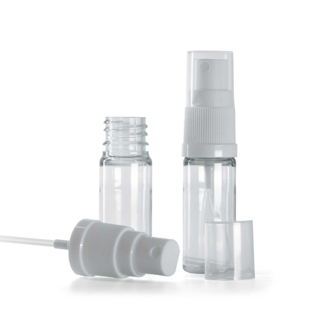 Flacon en plastique transparent avec pulvérisateur blanc 10 ml