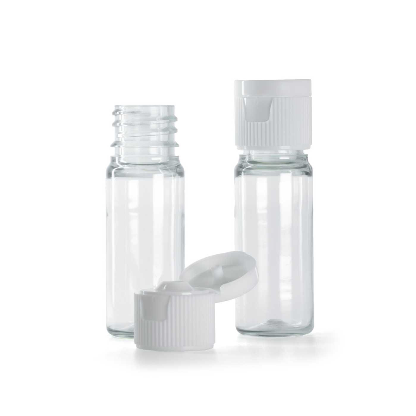 Átlátszó műanyag palack, fehér flip-top kupak, 18/410, 10 ml