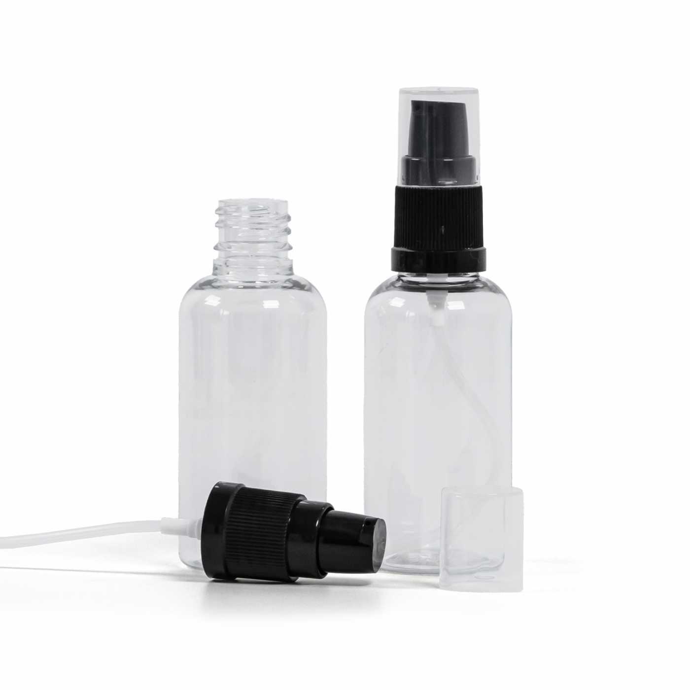 Átlátszó műanyag palack fekete lotion adagolóval, 50 ml