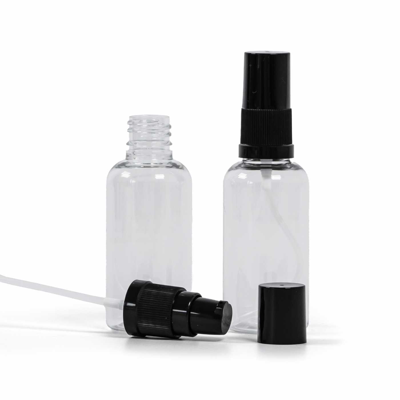 Áttetsző műanyag palack fekete krémadagoló pumpával és fekete kupakkal, 50 ml