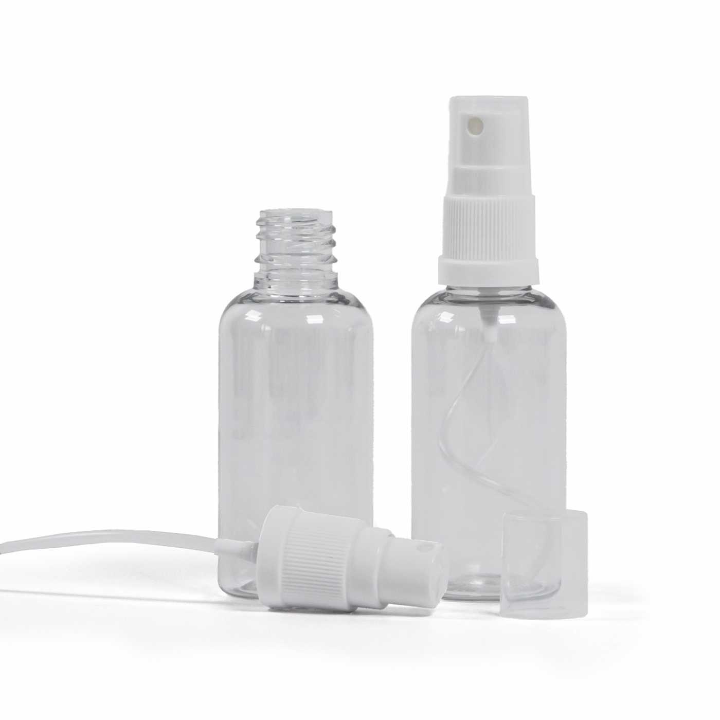 Átlátszó műanyag palack fehér permetezővel 50 ml