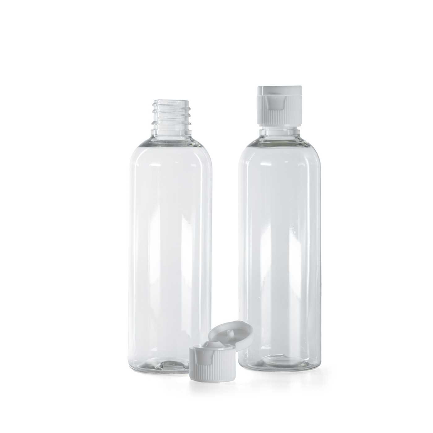 Průhledná plastová láhev, bílý flip-top uzávěr, 18/410, 100 ml