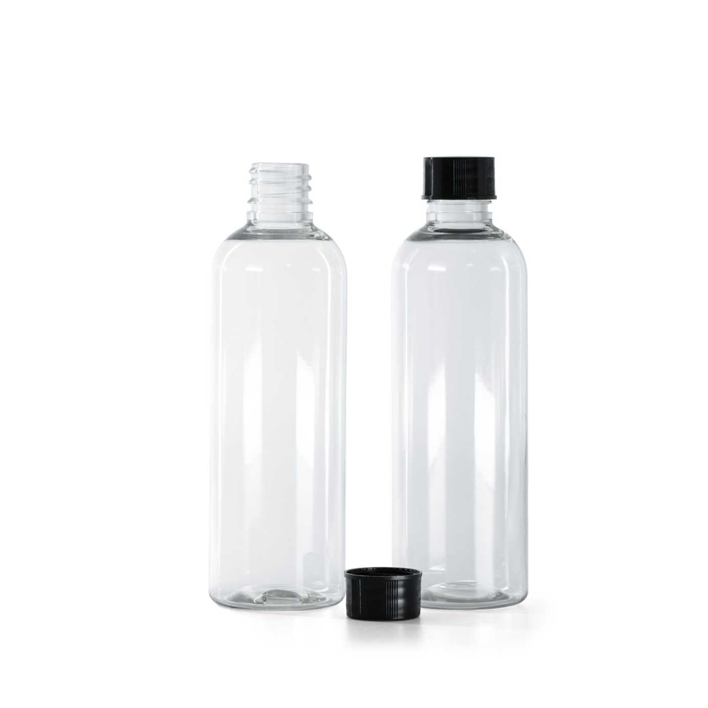 Butelka plastikowa przezroczysta, czarna nakrętka typ 2, 100 ml