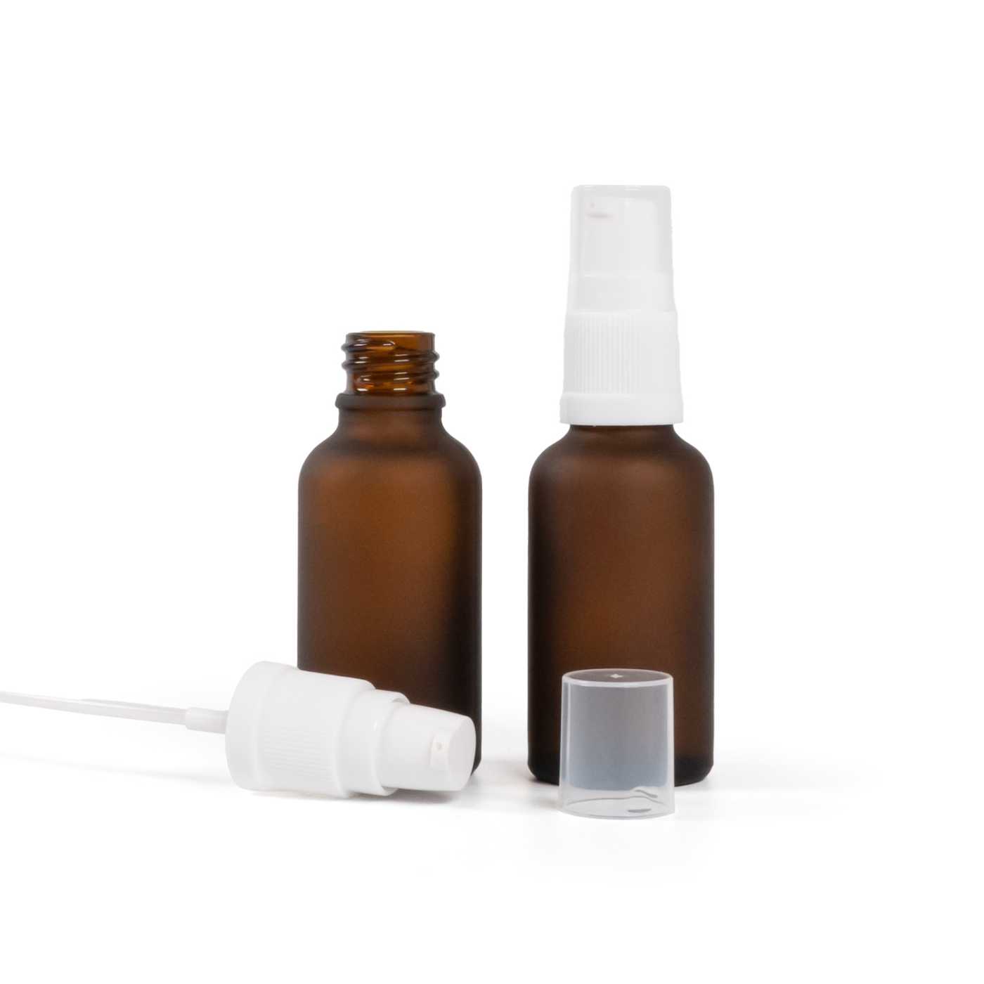 Butelka szklana apteczna matowa, biały dozownik, 30 ml