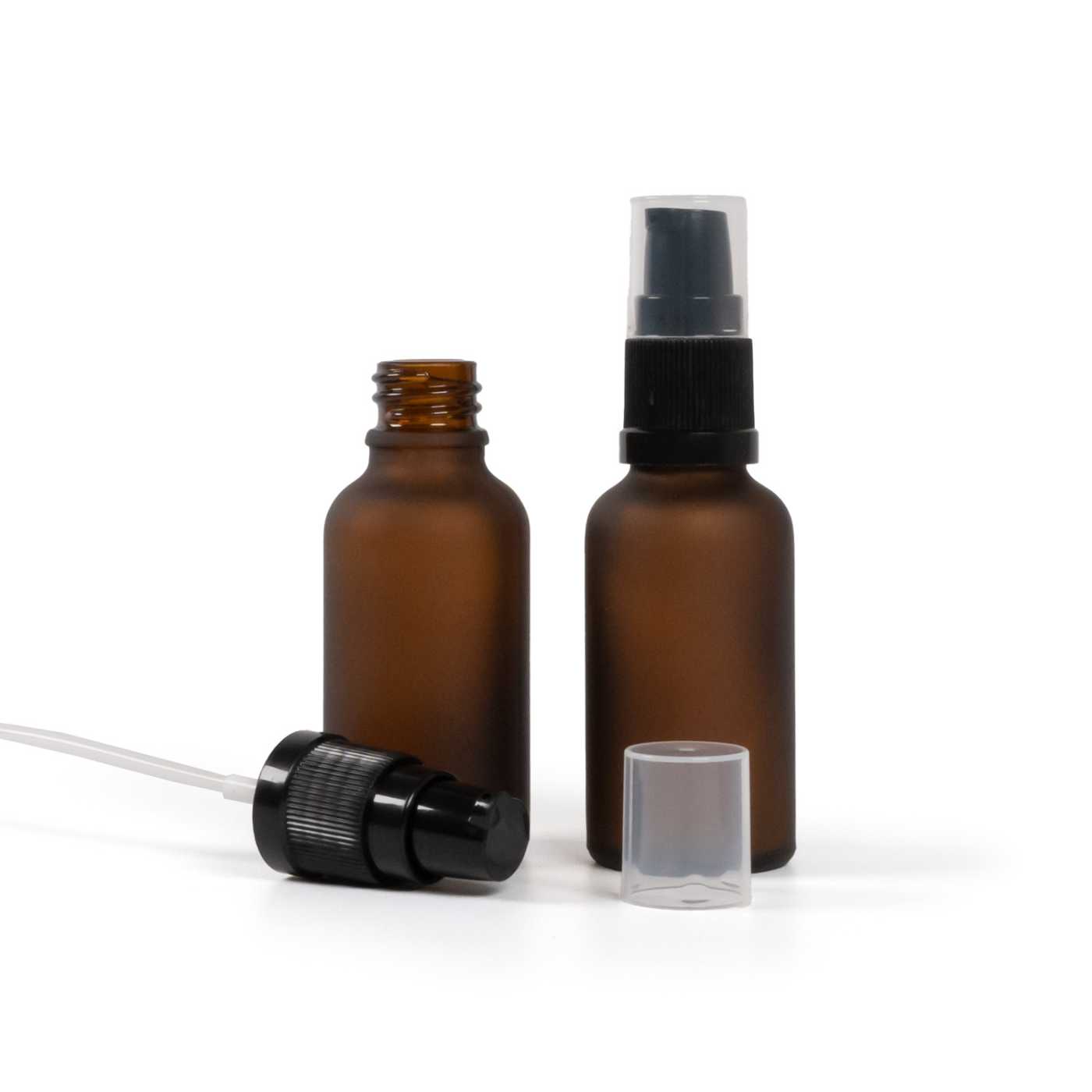 Matt borostyánszínű üvegpalack krémpumpával 30 ml