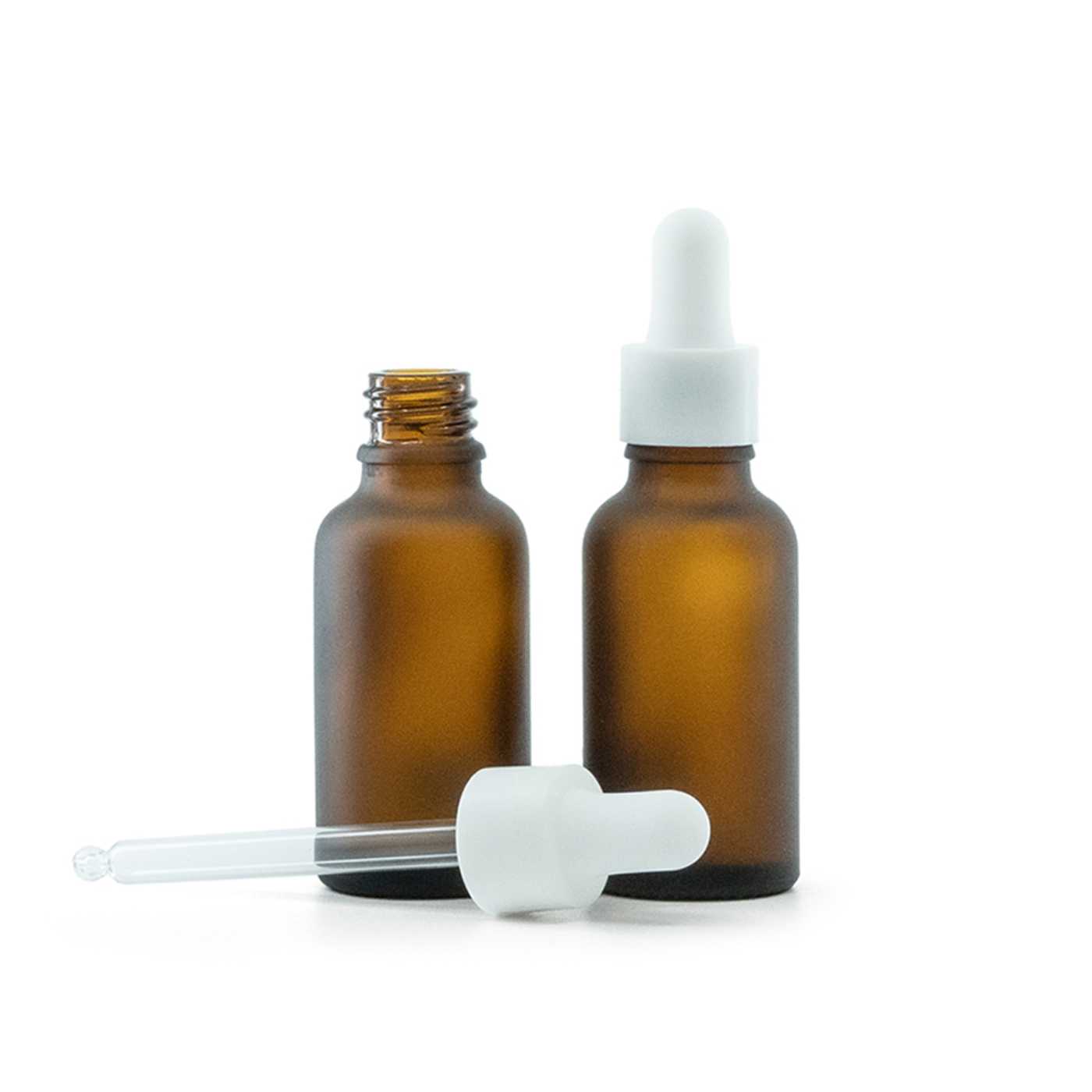 MATTE BRAUNE GLASFLASCHE MIT WEISSER MATTER GLATTEN PIPETTE, 30 ML