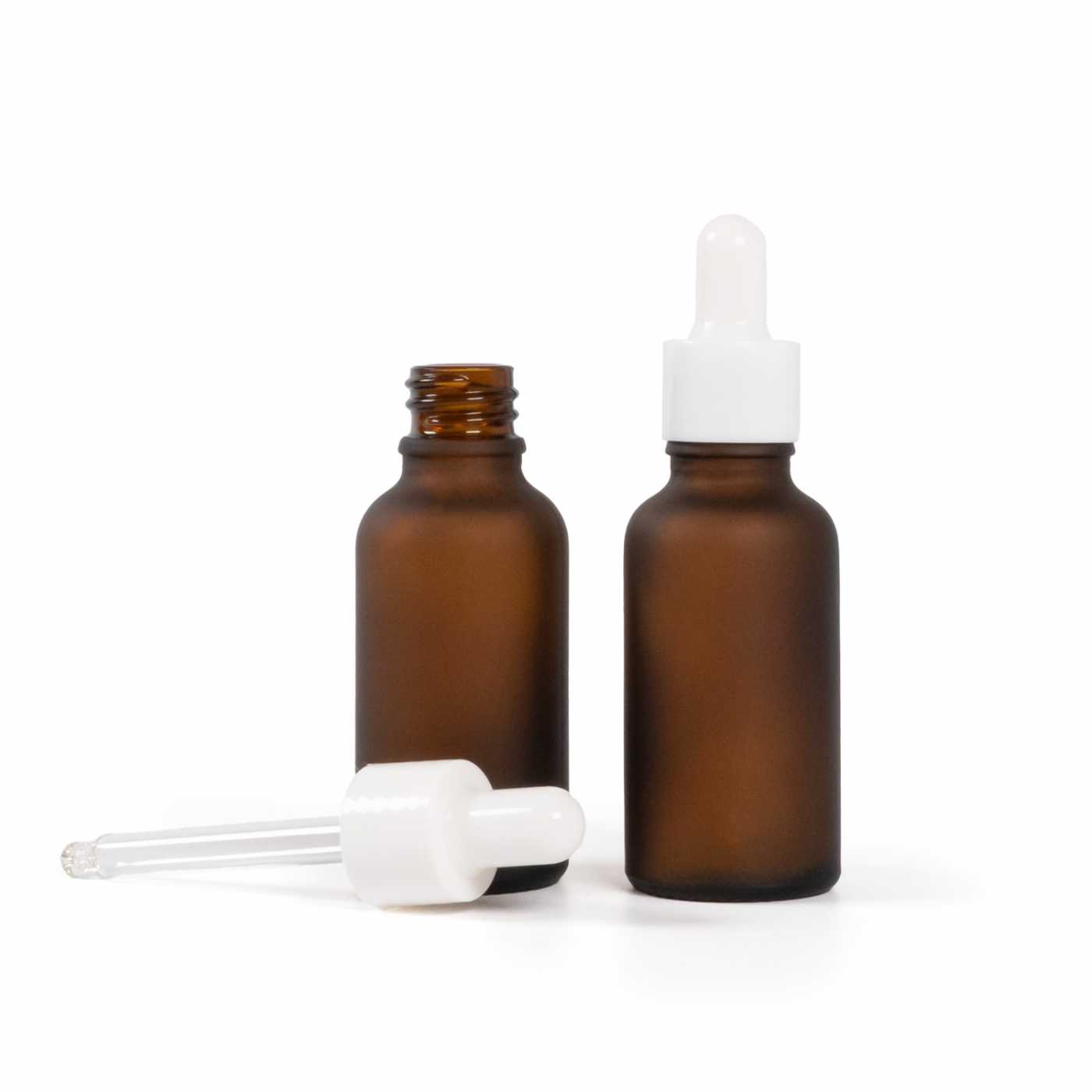Matte Braunglasflasche, glänzende weiße Pipette, 30 ml