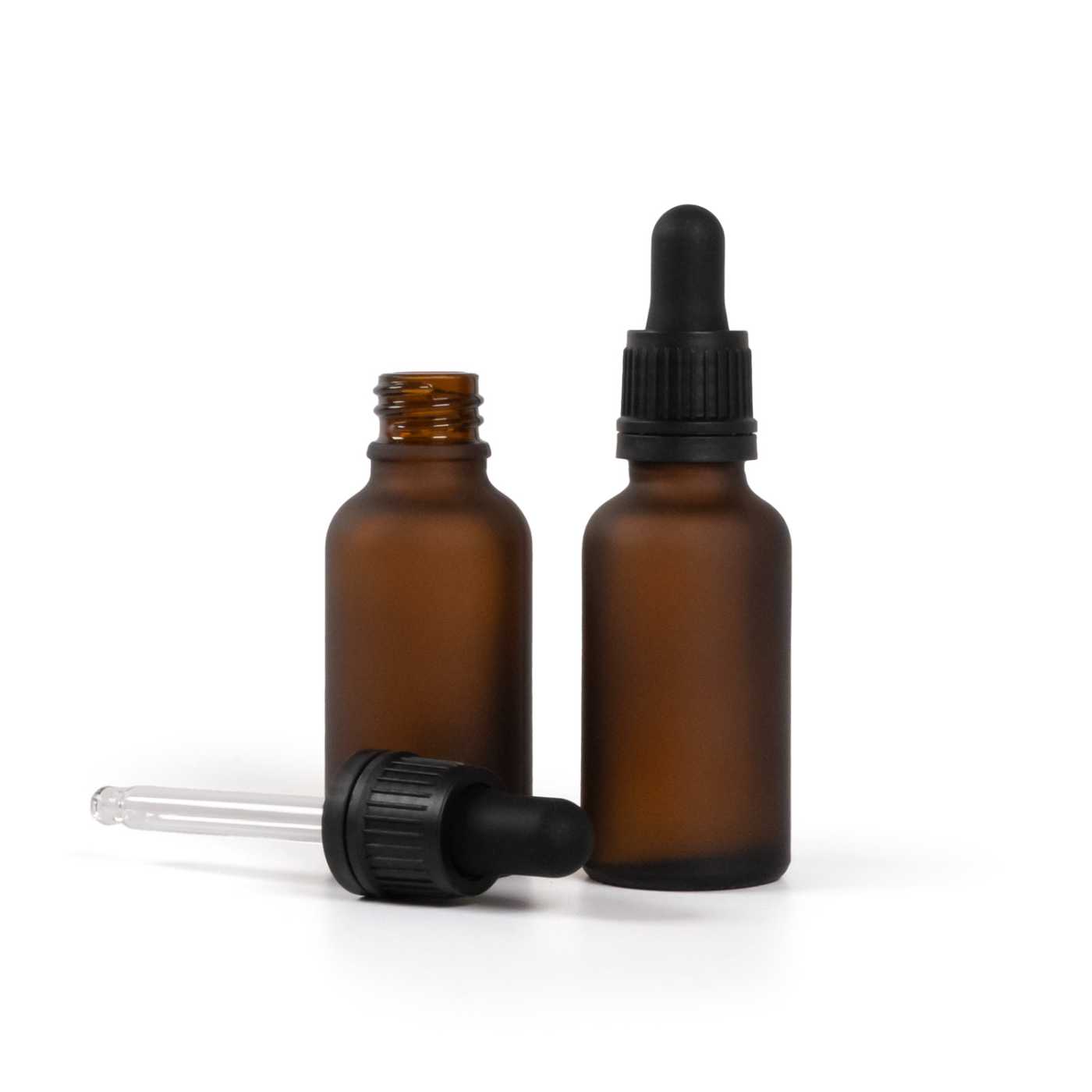 Mattierte Braunglasflasche mit schwarzer Originalitäts-Pipette, 30 ml