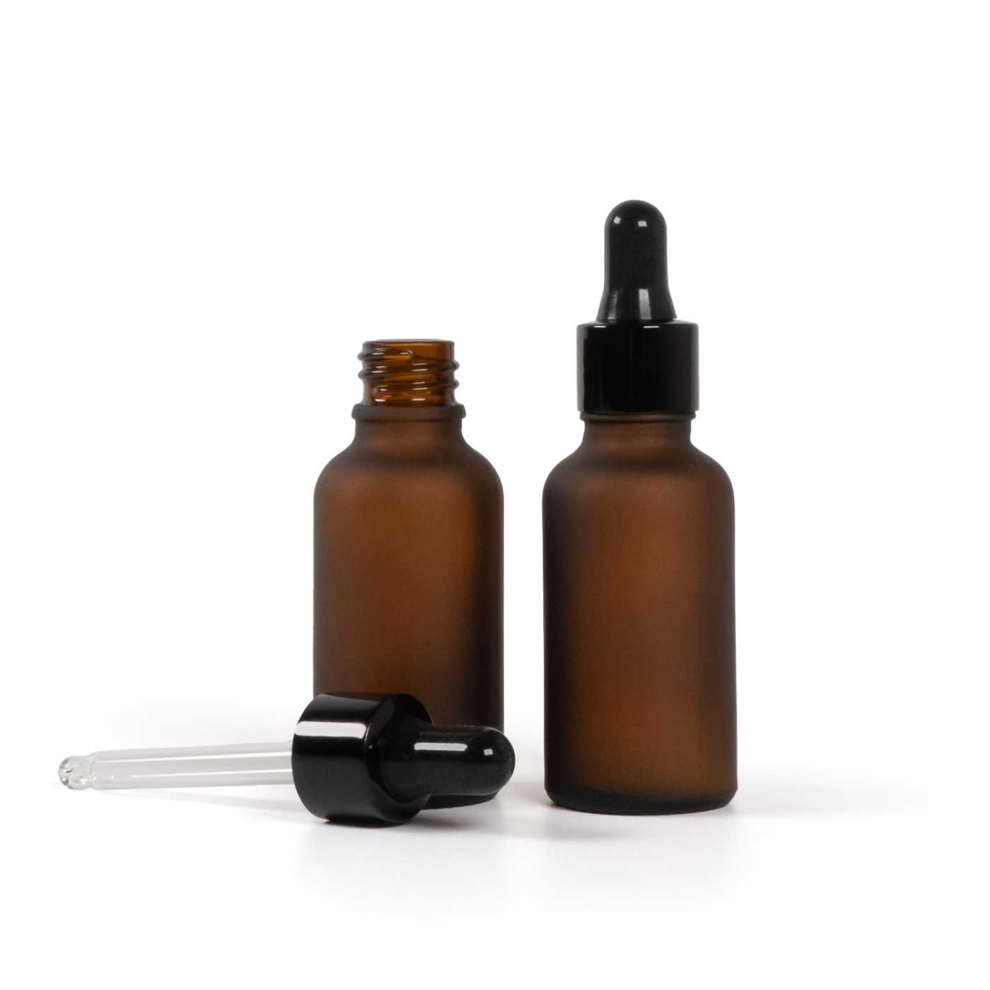 Matte Braunglasflasche mit glänzend schwarzer Pipette, 30 ml