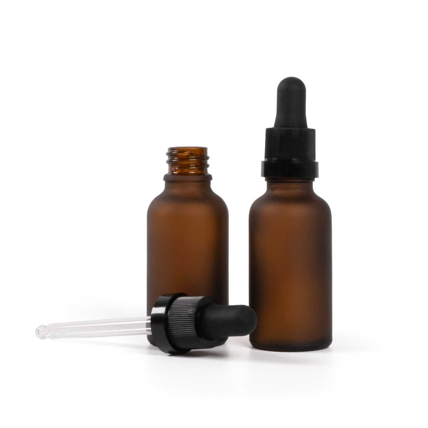 Flacon en verre mat, compte-gouttes noir avec bande brillante, 30 ml