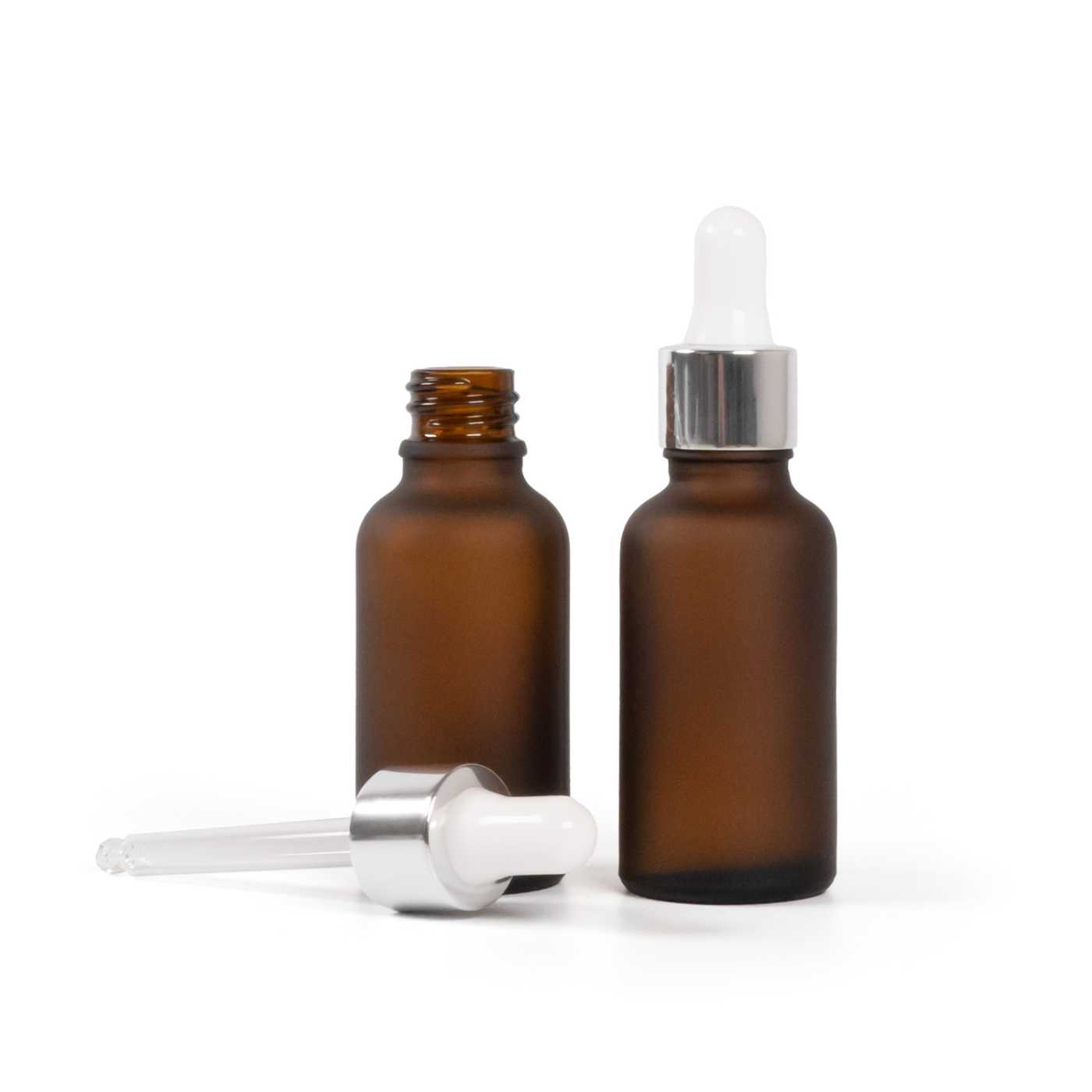 Flacon en verre mat, pipette brillante argentée, 30 ml