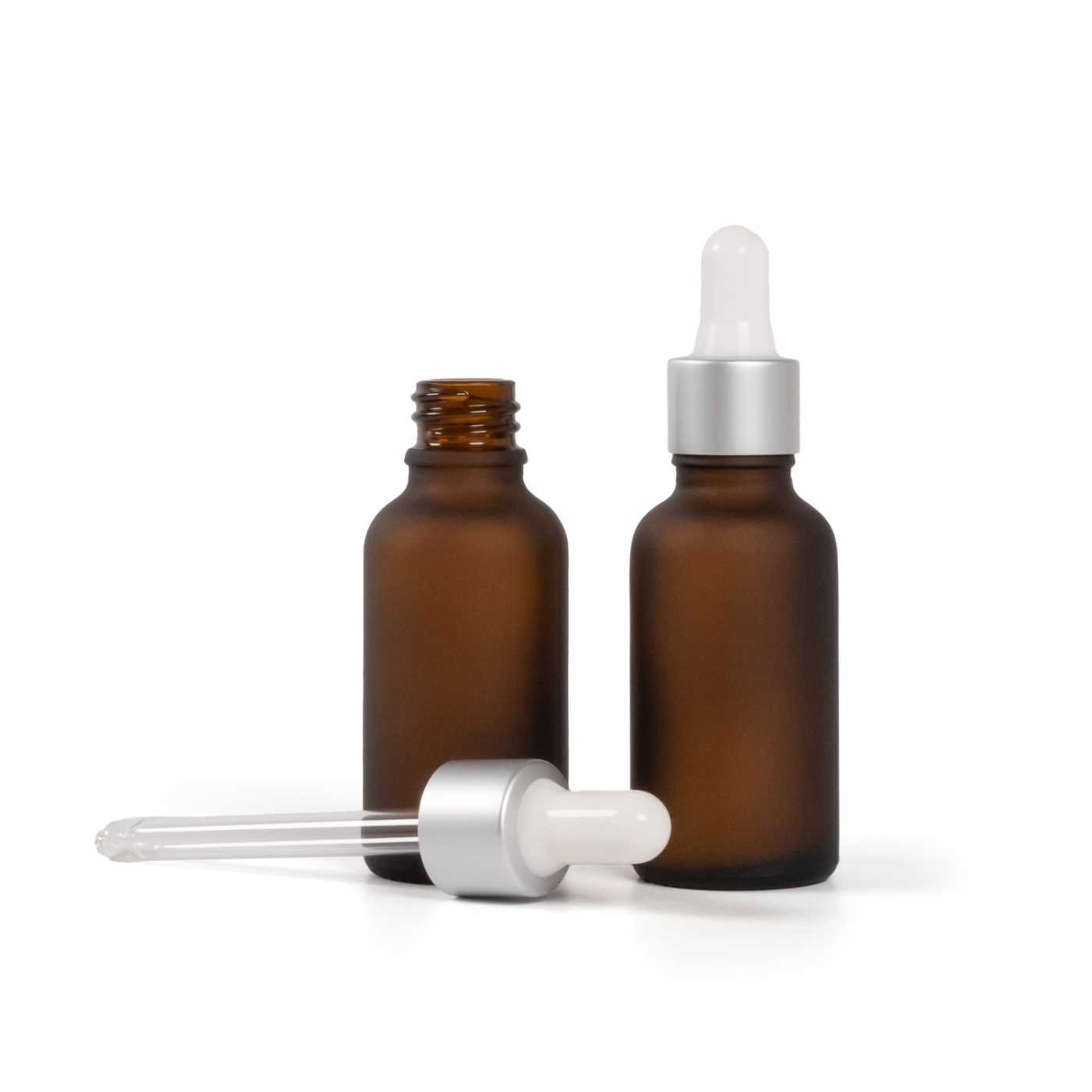 Flacon en verre mat, pipette argentée mate, 30 ml