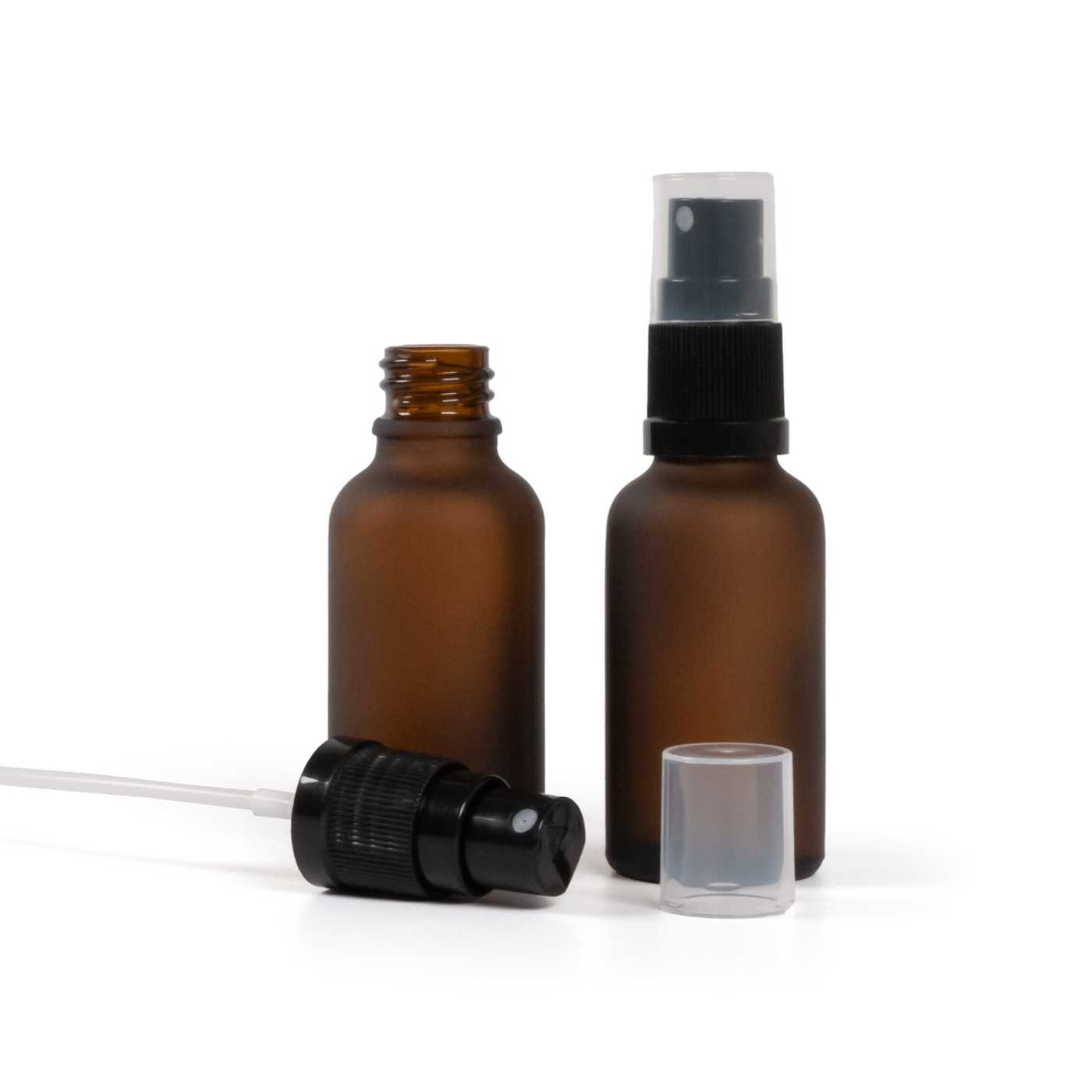 Matte Braunglasflasche mit schwarzem Sprühkopf, 30 ml