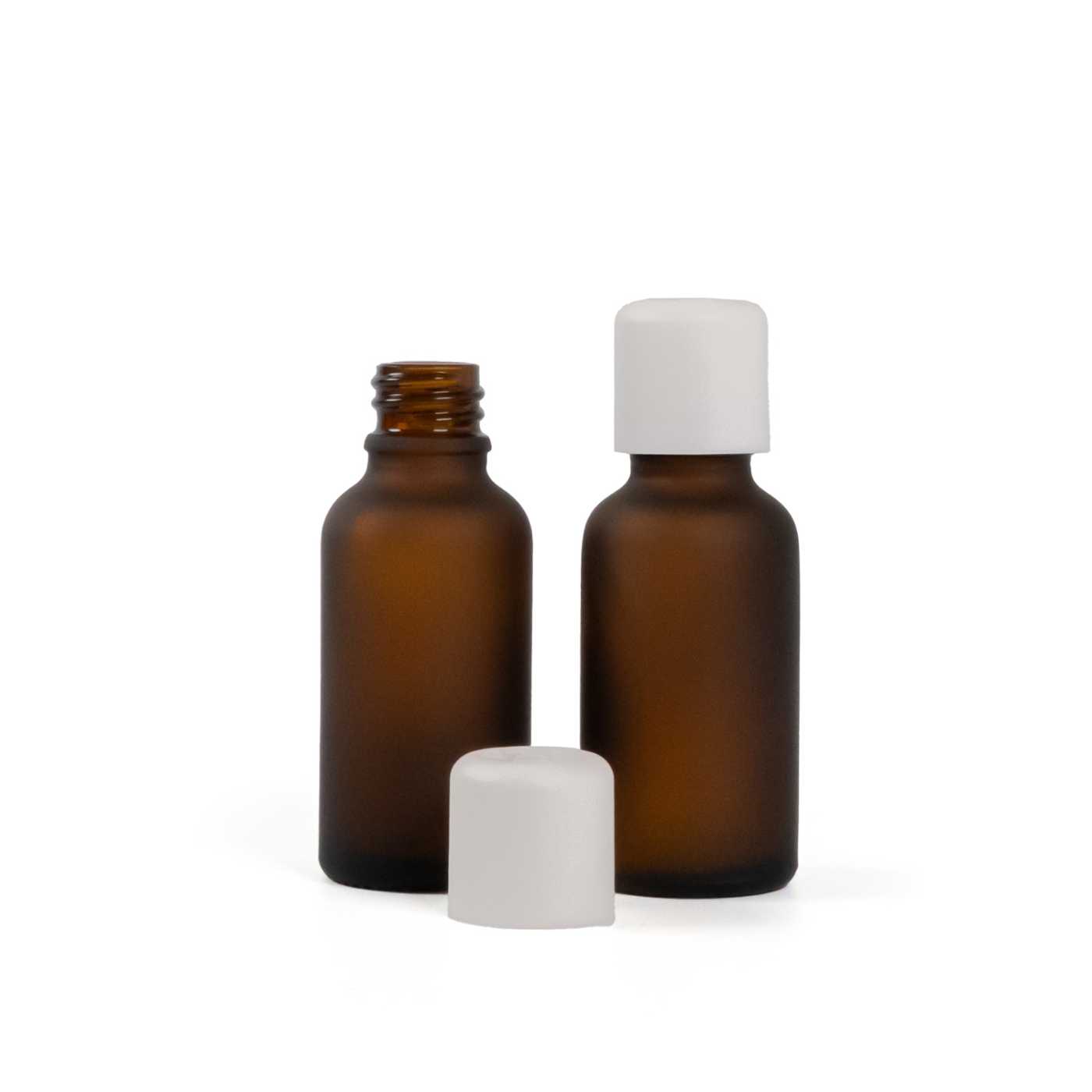 Matte Braunglasflasche, weißer Sicherheitsverschluss mit Tropfer, 30 ml