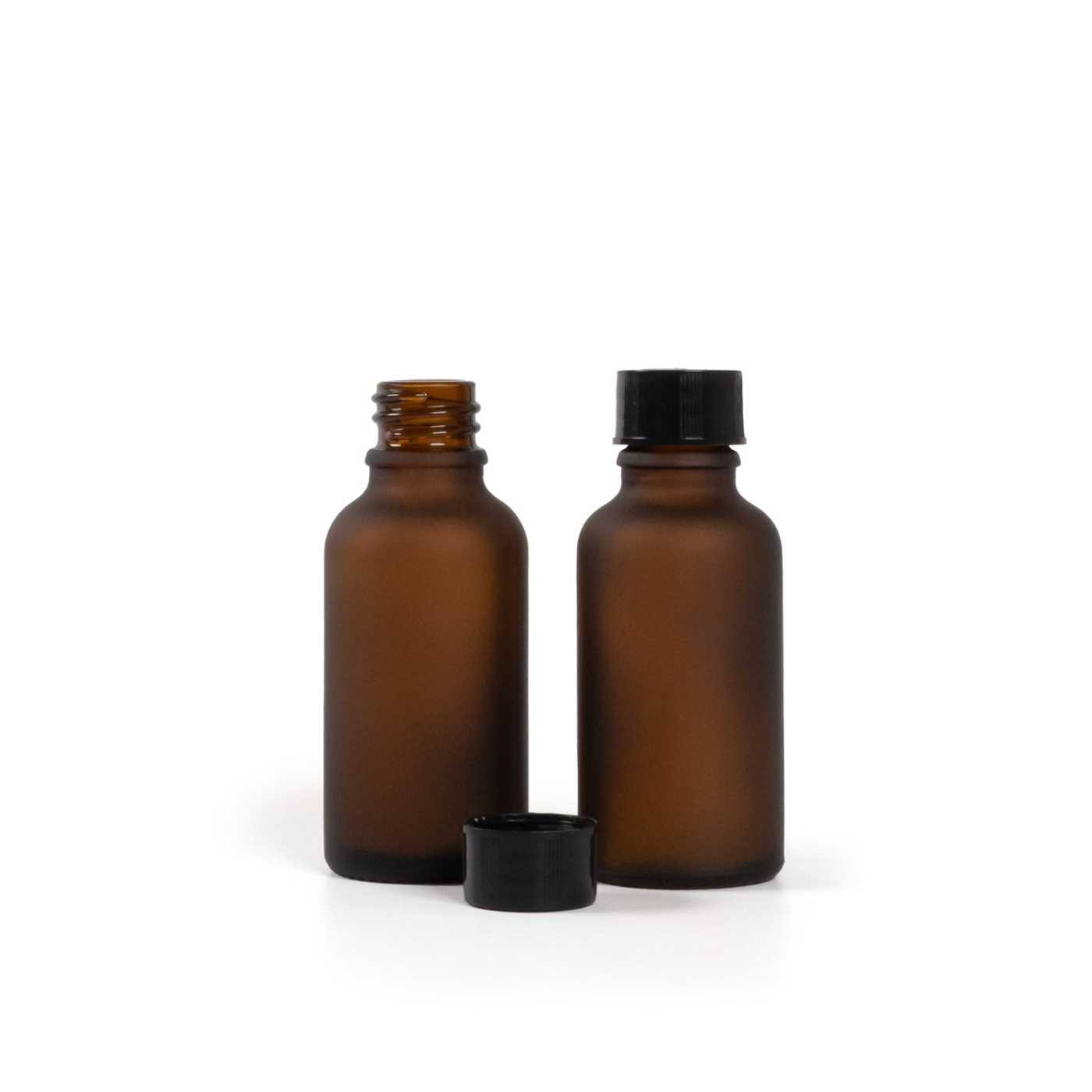 Szklana butelka apteczna, matowa, czarna nakrętka, 30 ml