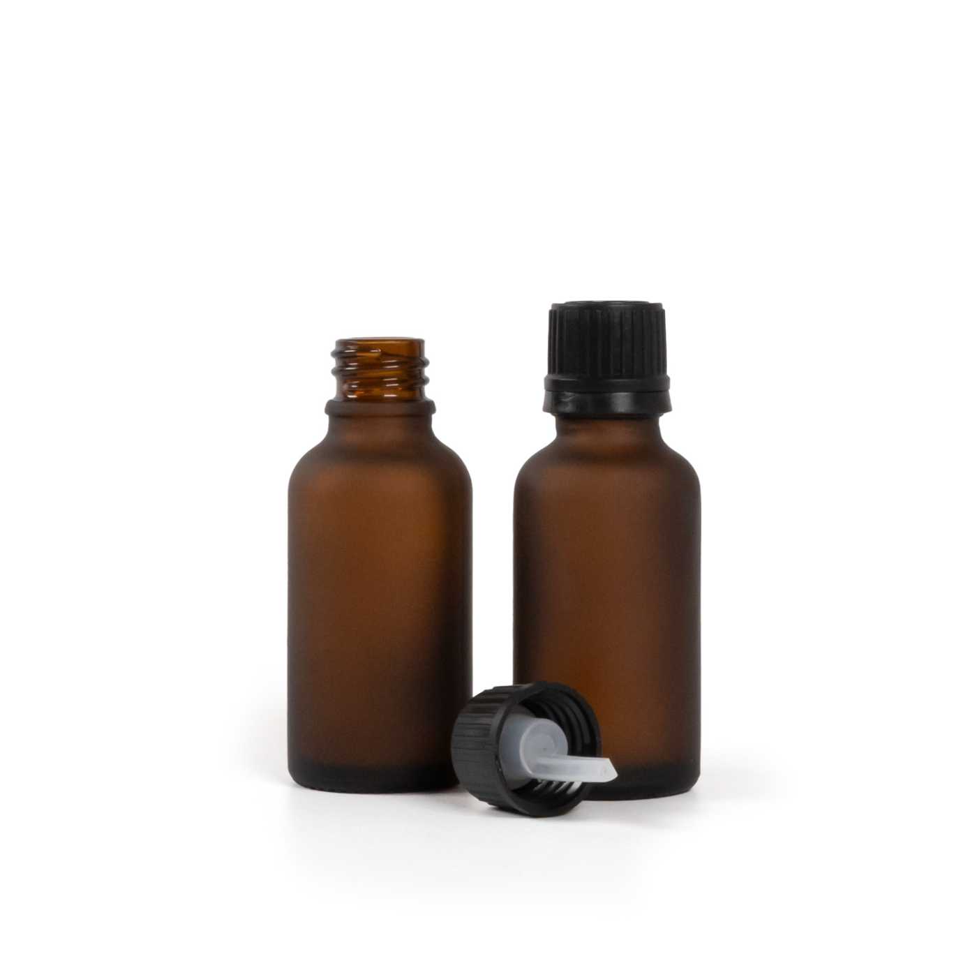 Matte Braunglasfläschchen, schwarzer Verschluss mit Pipette, 30 ml