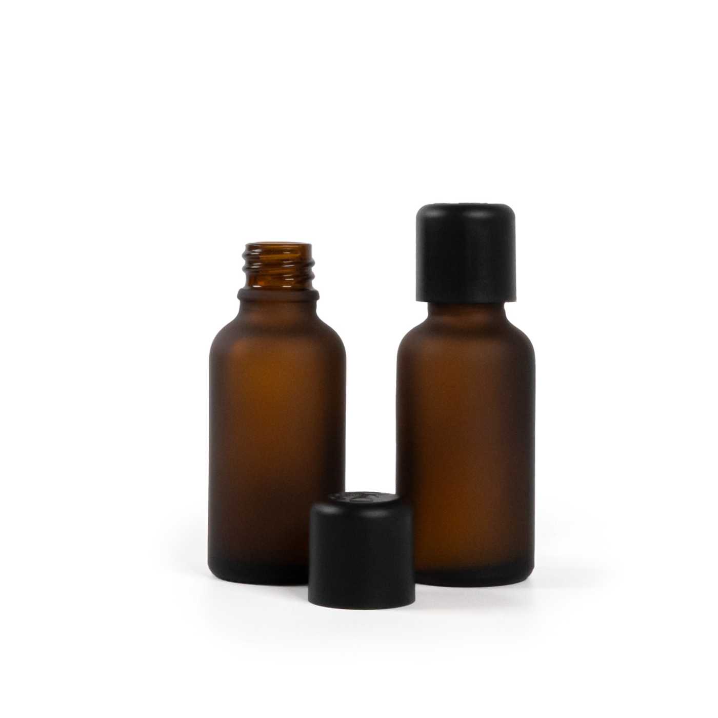 Matte Braunglasflasche 30 ml mit schwarzem manipulationssicheren Sicherheitsverschluss und Tropfeins