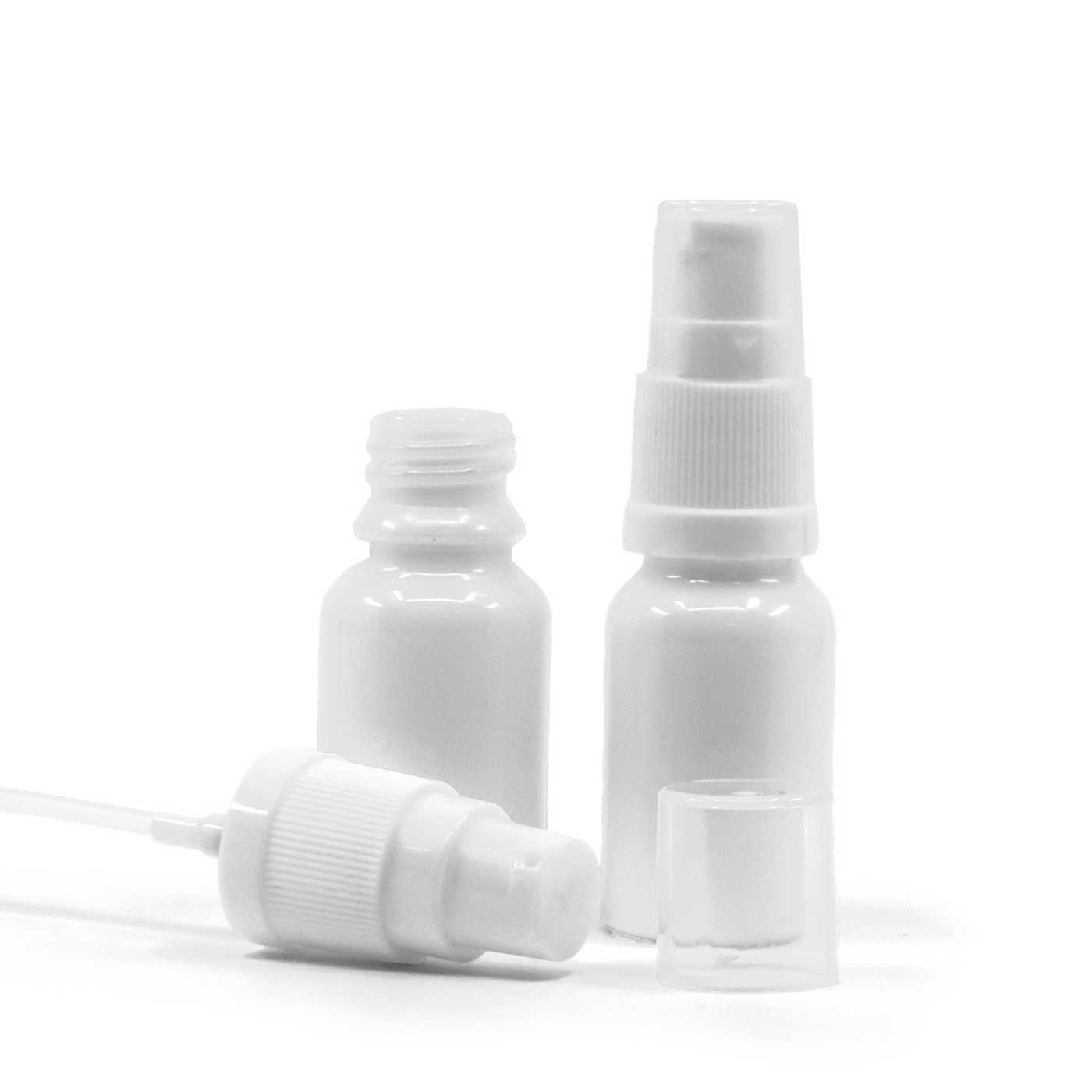 Butelka szklana apteczna, biała, biały dozownik, 10 ml