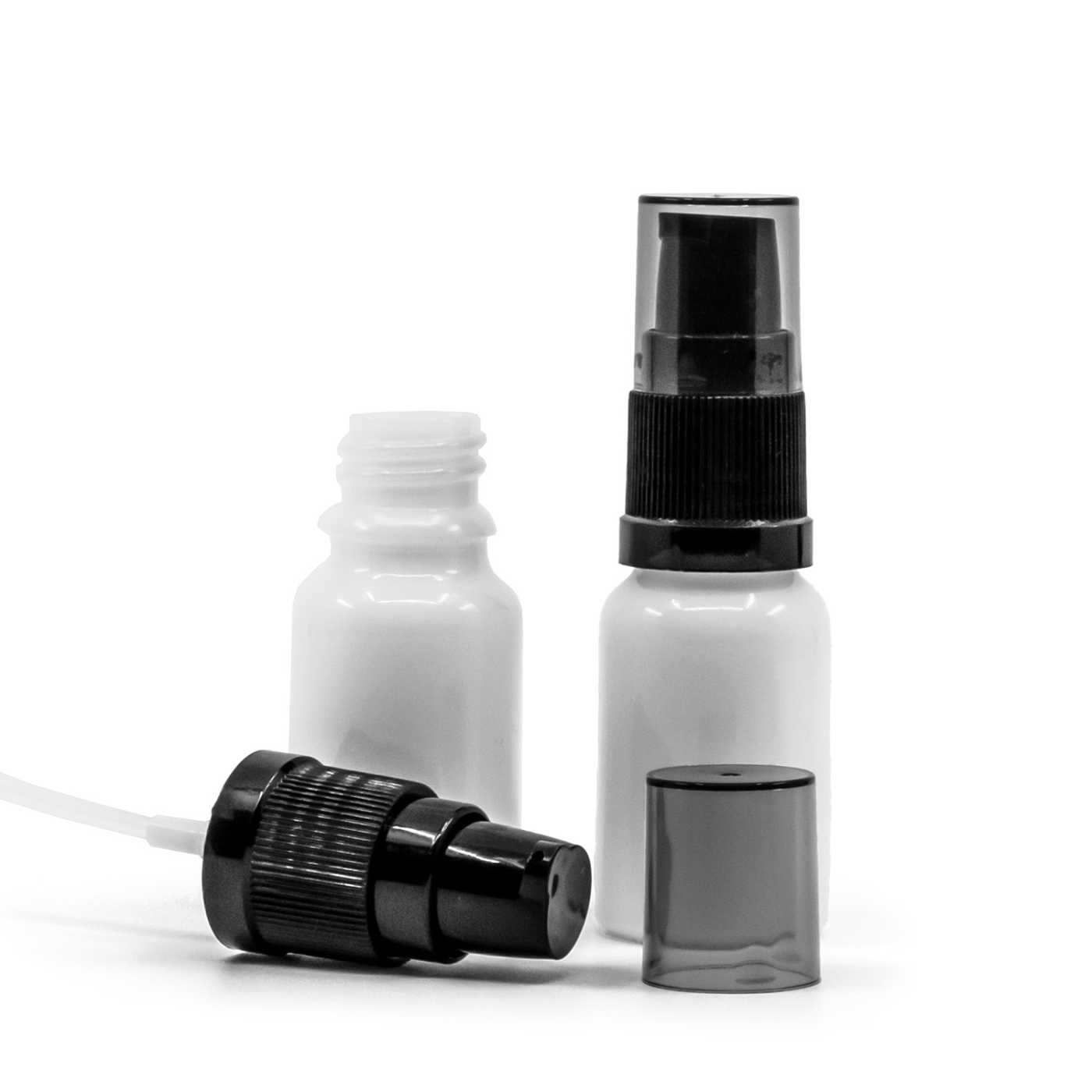 Flacon en verre blanc, distributeur de crème avec surcapuchon fumé, 10 ml
