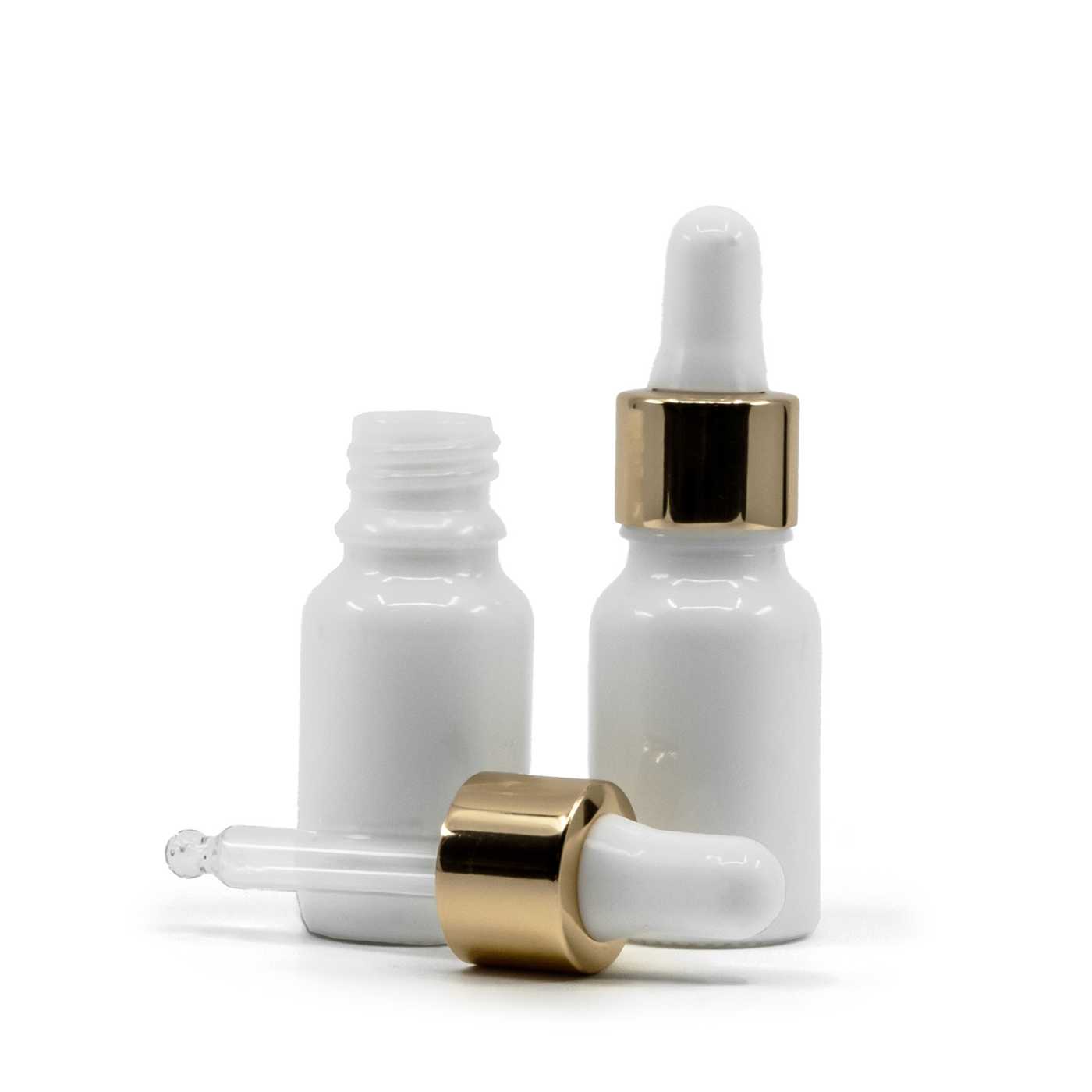 Sklenená fľaška, biela, bielo-zlaté kvapátko, 10 ml