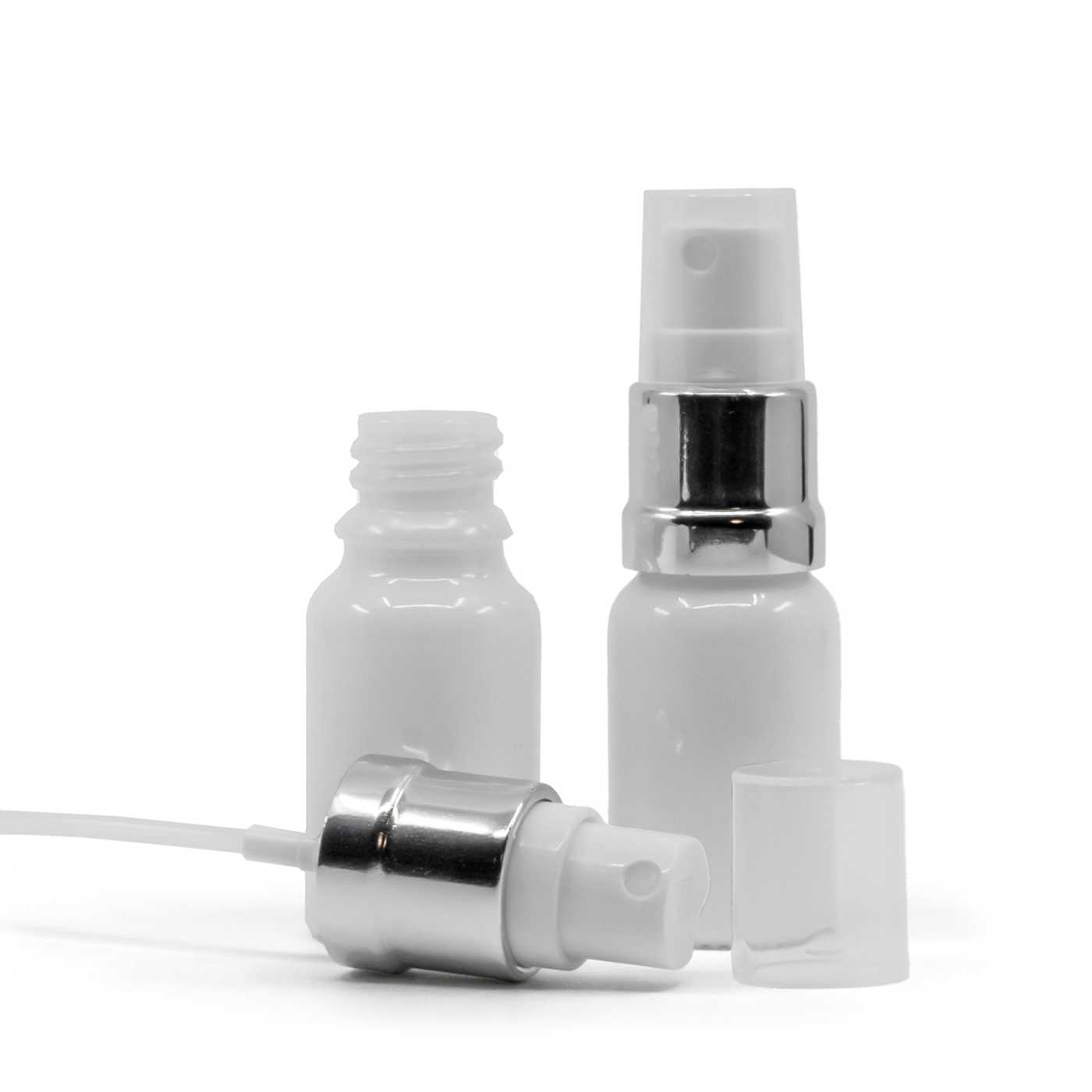Butelka szklana biała, atomizer biało-srebrny, 10 ml