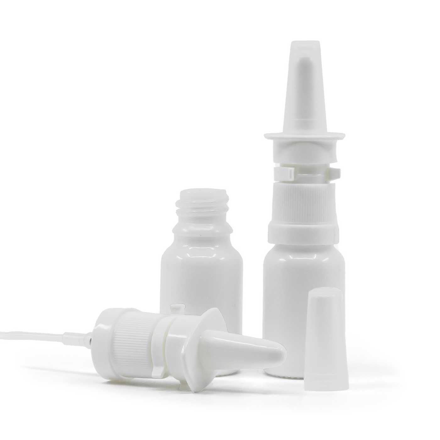 Sklenená fľaška, biela, sprej do nosa, 10 ml