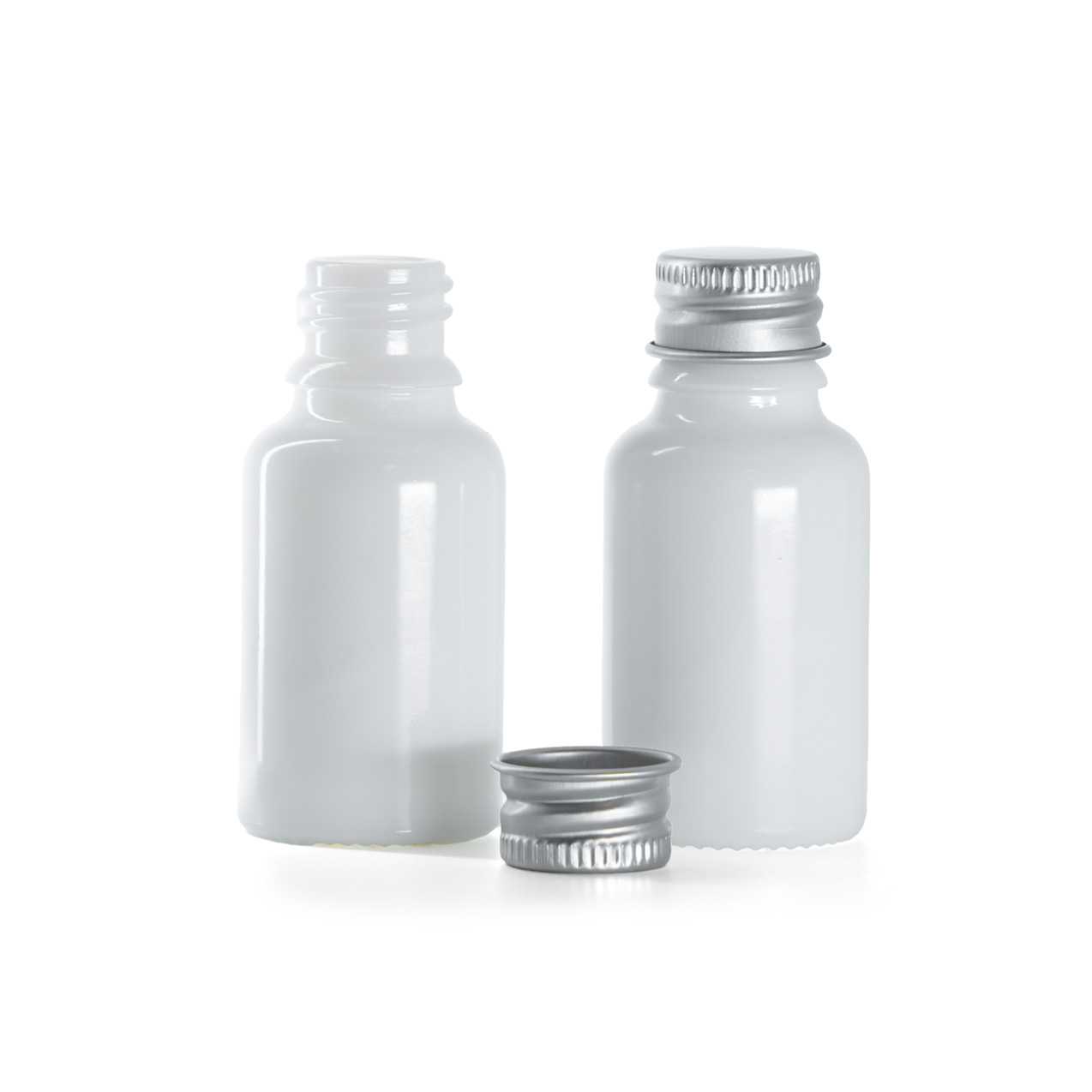 Butelka szklana apteczna, biała, nakrętka aluminiowa, 15 ml