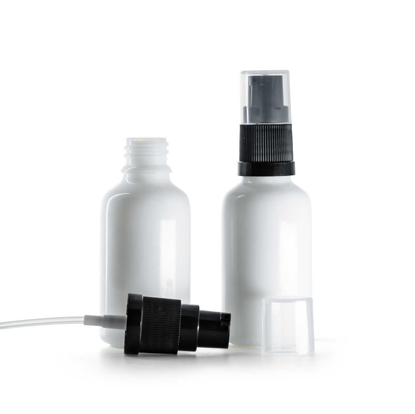 Fehér üvegpalack, adagoló pumpa, 30 ml