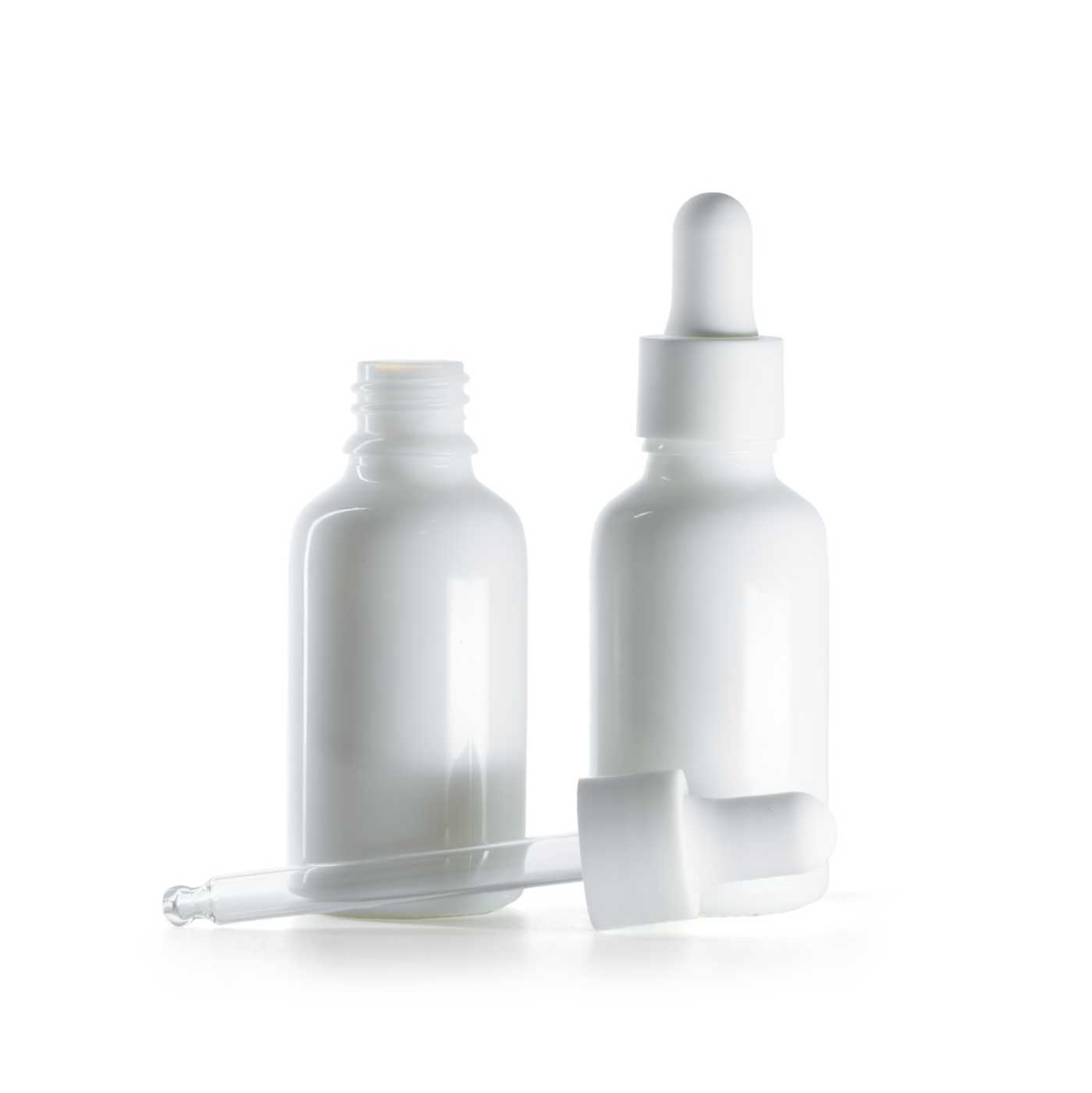 Flacon en verre blanc avec compte-gouttes blanc mat lisse, 30 ml