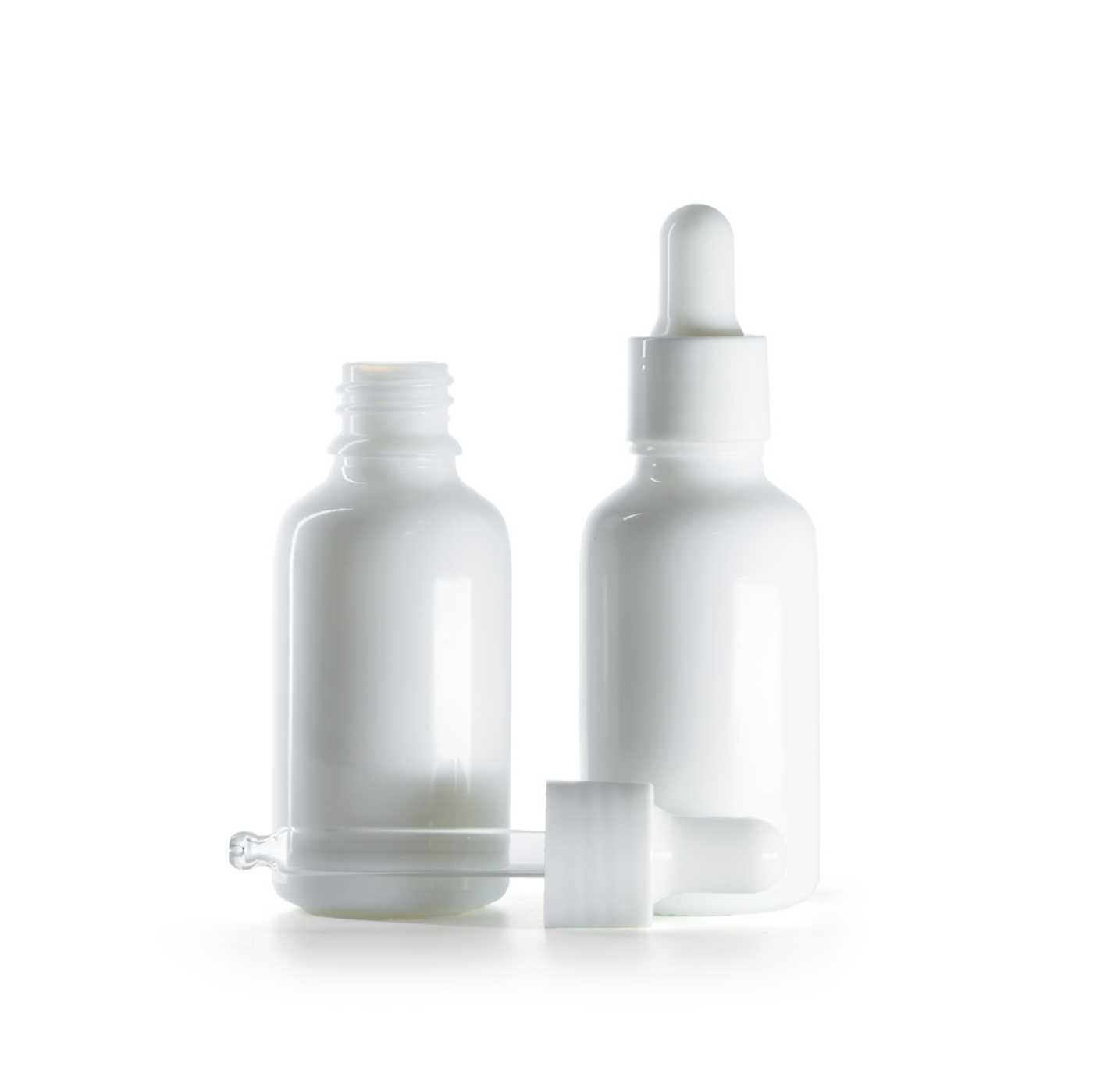 Flacon en verre blanc avec pipette blanche brillante, 30 ml