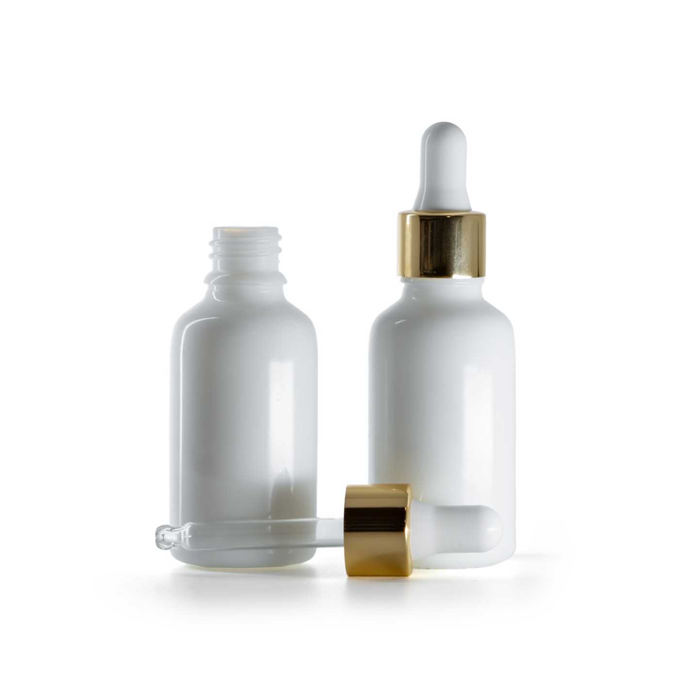 Flacon compte-gouttes en verre blanc avec pipette blanc or, 30 ml