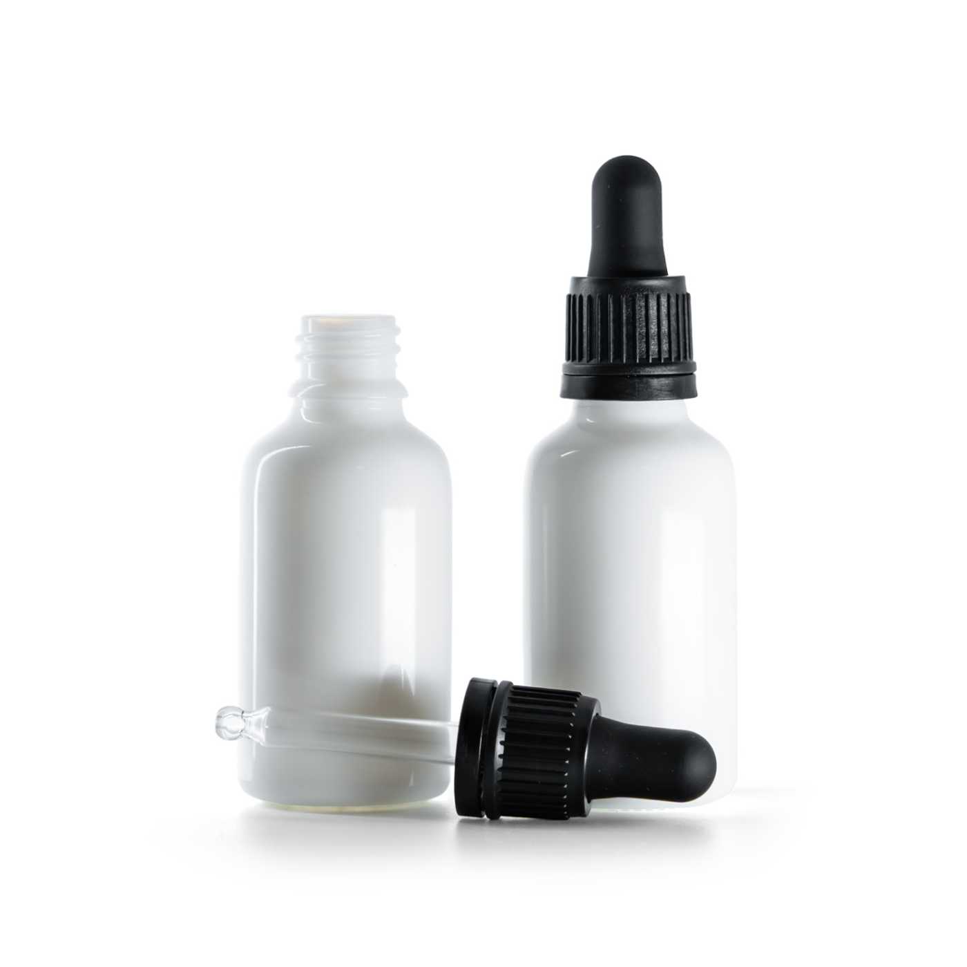 Flacon en verre blanc avec compte-gouttes inviolable noir, 30 ml