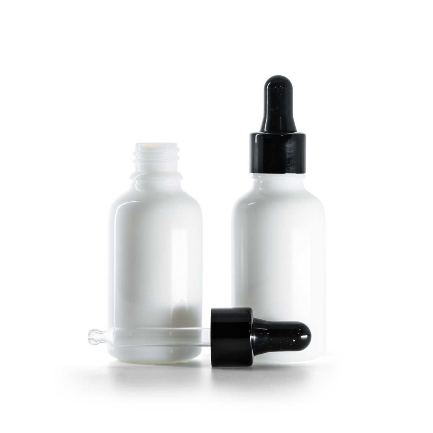 Flacon en verre blanc avec compte-gouttes noir brillant 30 ml