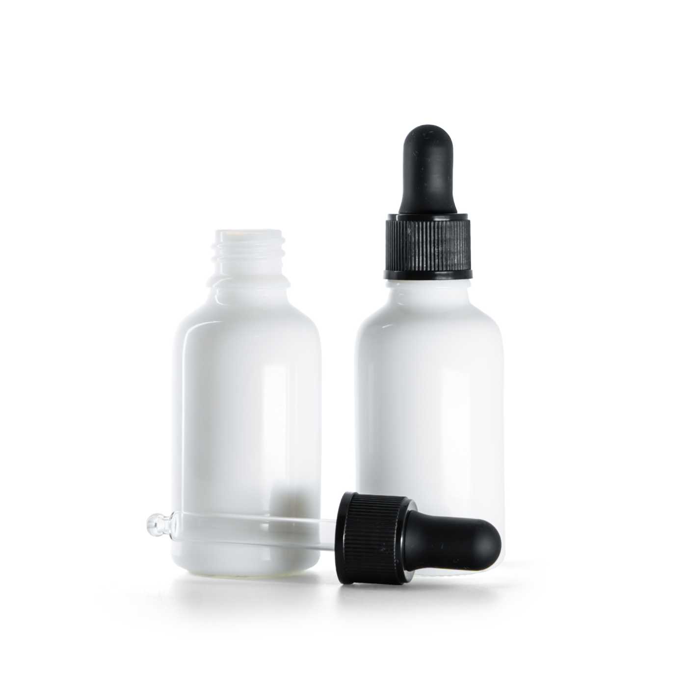 Flacon en verre blanc avec pipette noire mate 30 ml