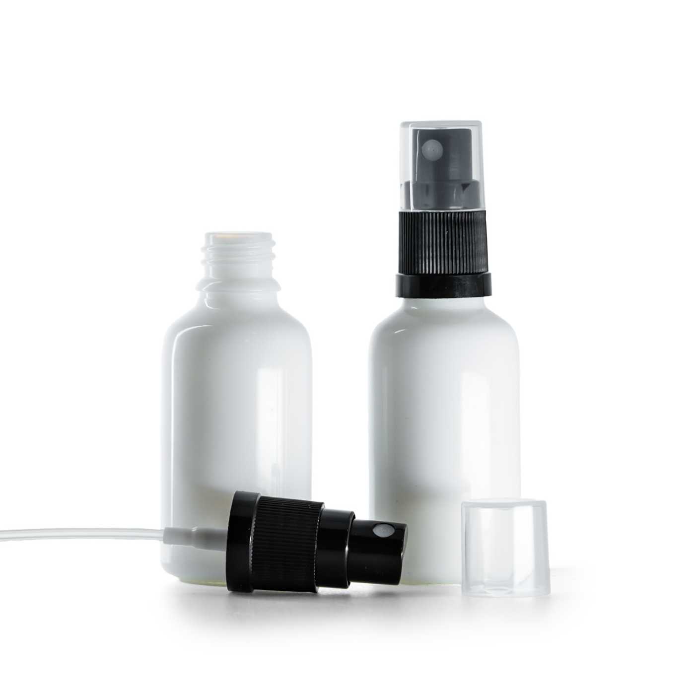 Flacon compte-gouttes en verre blanc avec pulvérisateur noir 30 ml