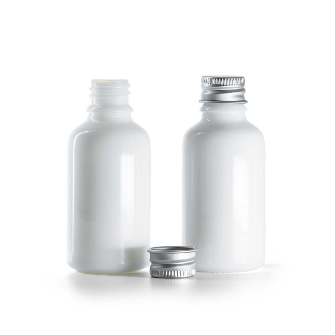 Flacon, verre, blanc, bouchon en aluminium, 30 ml