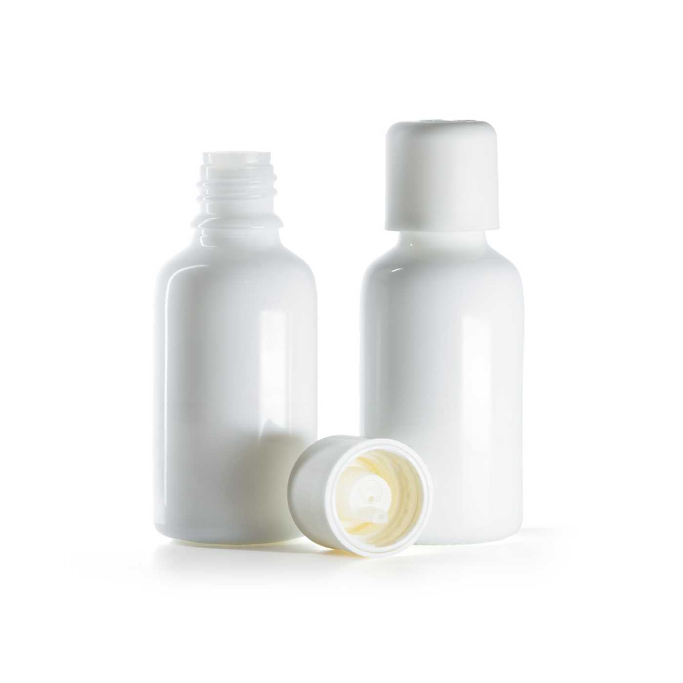 Flacon compte-gouttes en verre blanc avec bouchon de sécurité blanc, 30 ml