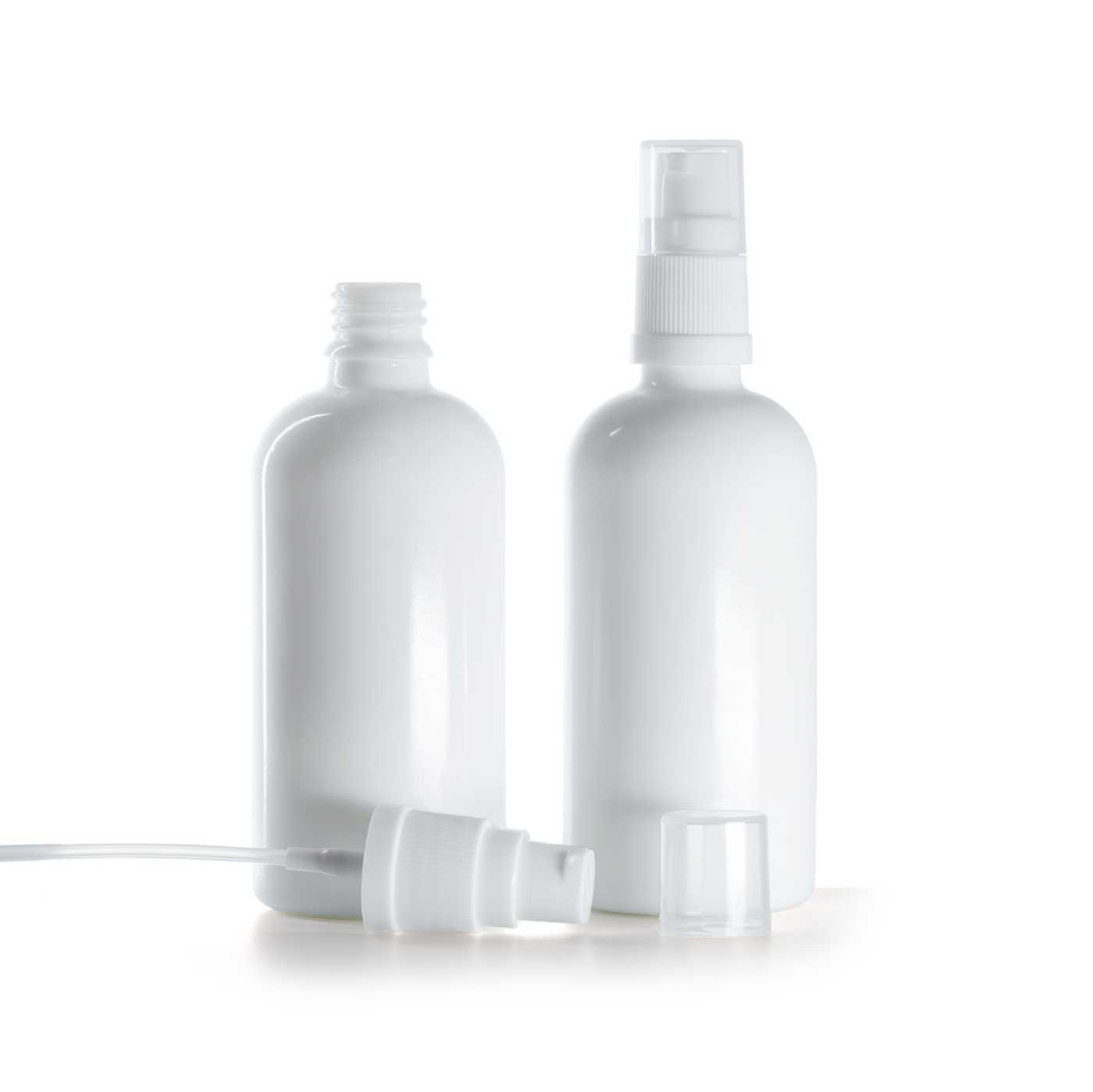 Butelka szklana apteczna, biała, biały dozownik, 100 ml