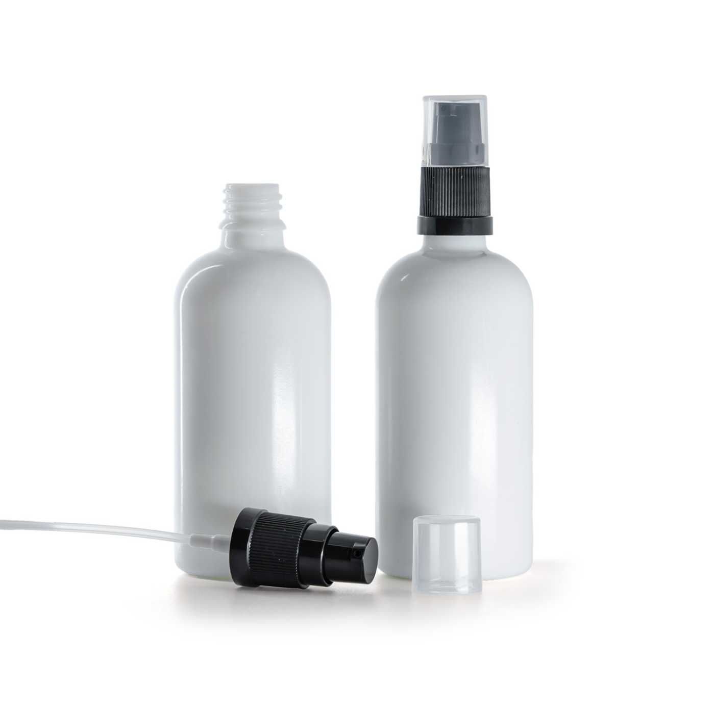 Butelka szklana apteczna, biała, dozownik do kremów, 100 ml