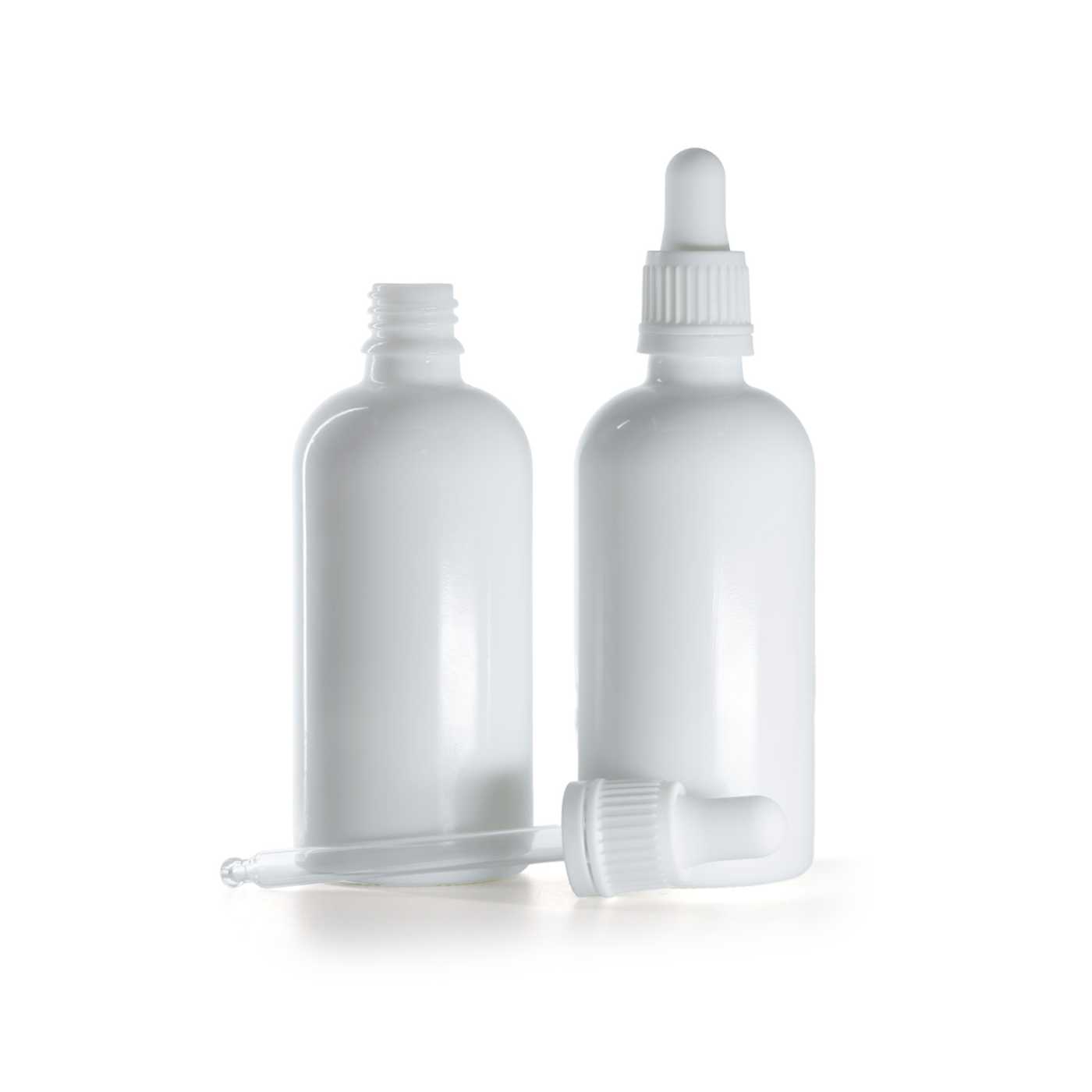 Butelka szklana apteczna, biała, biały kroplomierz, 100 ml