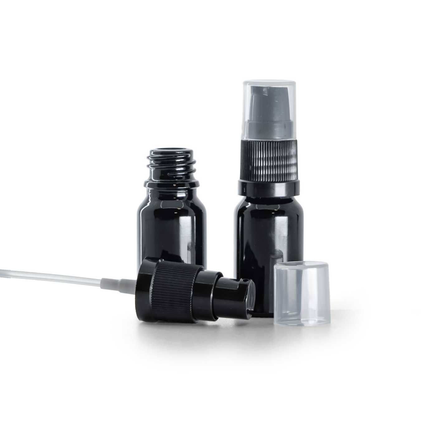 Lesklá černá skleněná lahvička, dávkovač krému, 10 ml