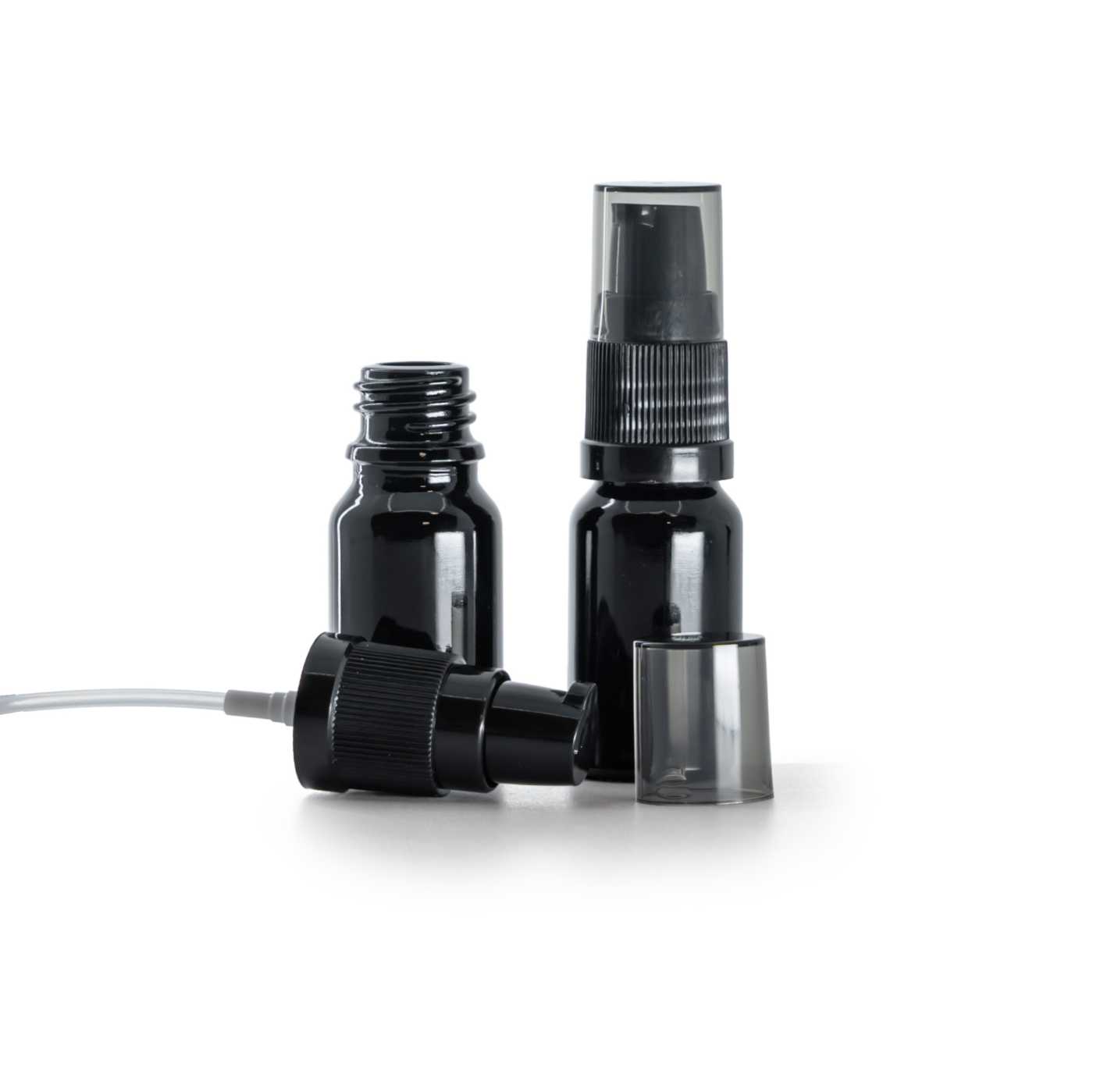 Flacon en verre noir brillant, distributeur de crème avec surcapuchon fumé, 10 ml