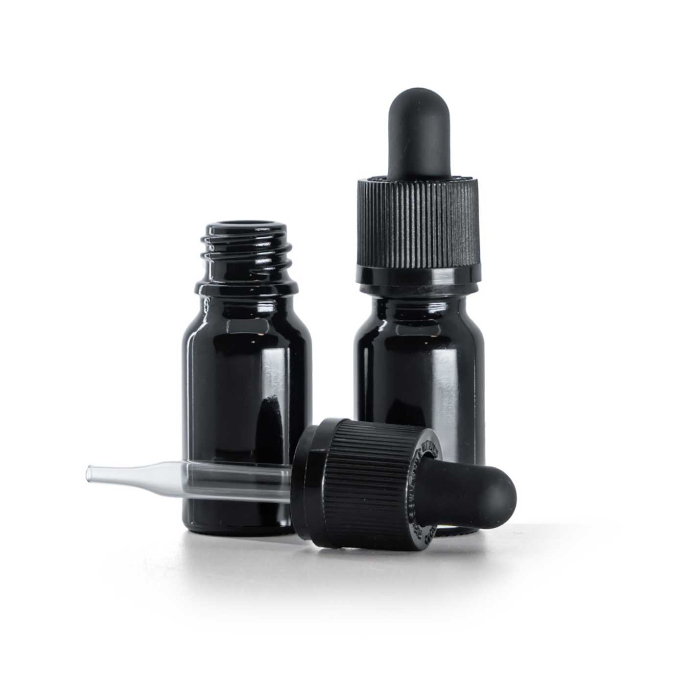 Butelka szklana czarna błyszcząca, pipeta z zabezpieczeniem, 10 ml