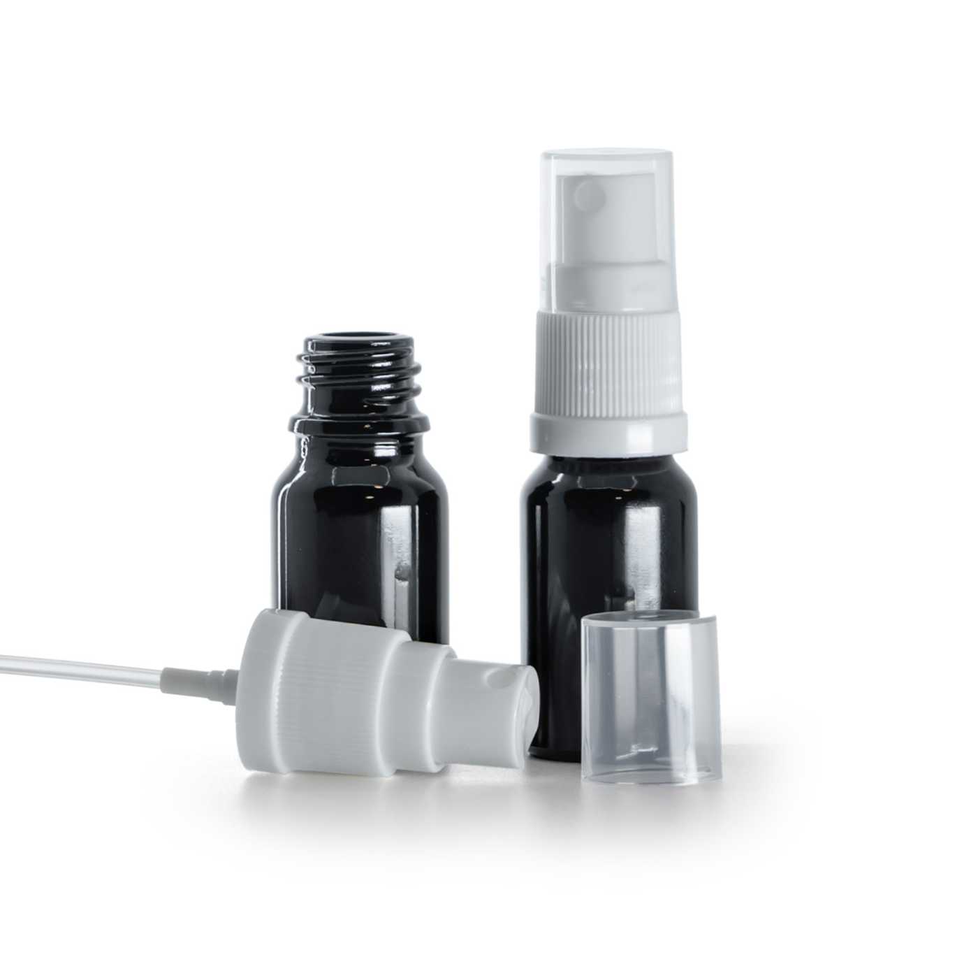 Flacon en verre Noir brillant avec vaporisateur blanc 10 ml