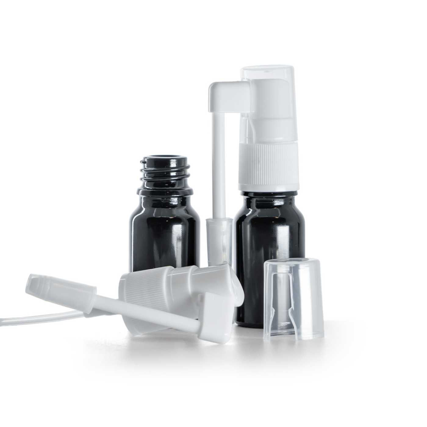 Üvegpalack, fényes fekete, szájpermet, 10 ml
