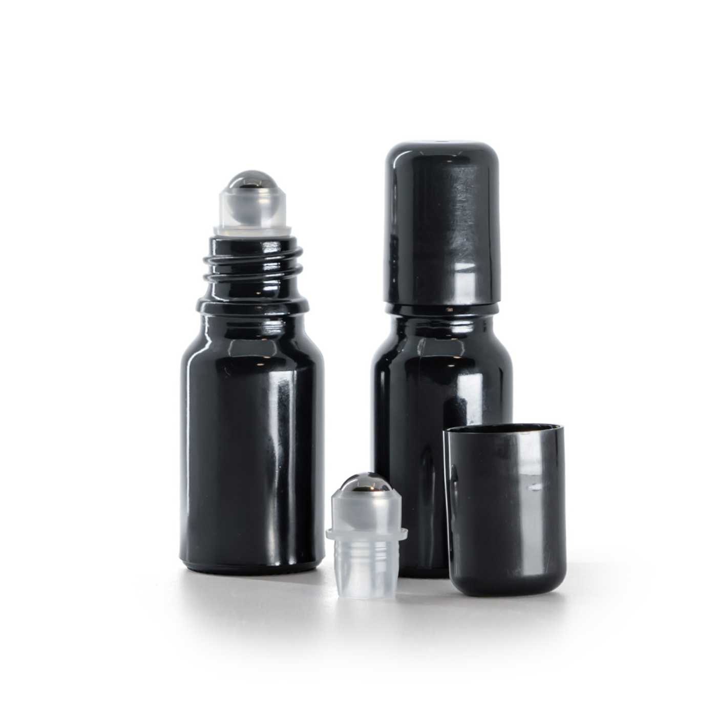 Flacon en verre roll-on, noir brillant, 10 ml