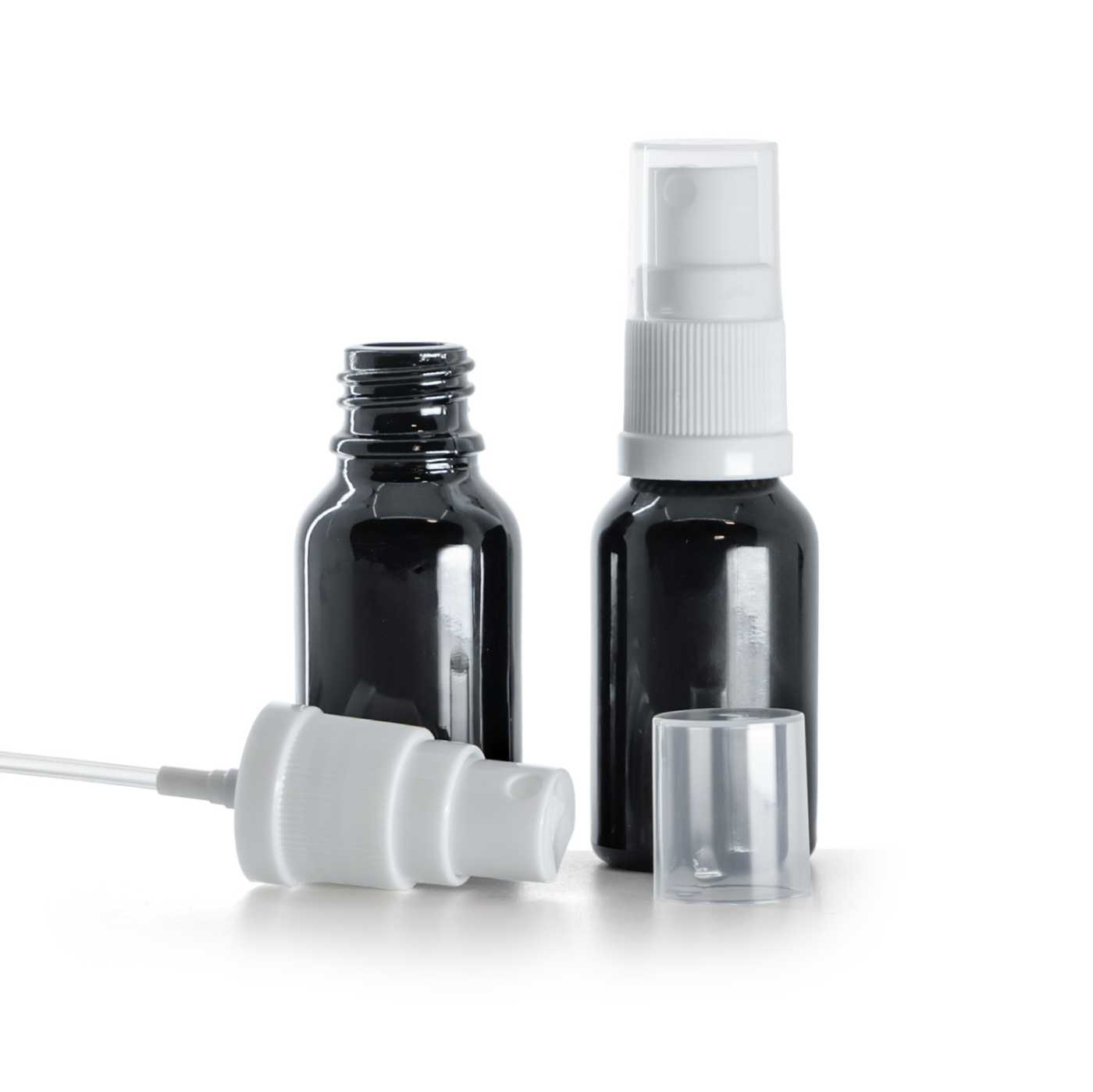 Flacon en verre noir brillant avec pulvérisateur blanc 15 ml